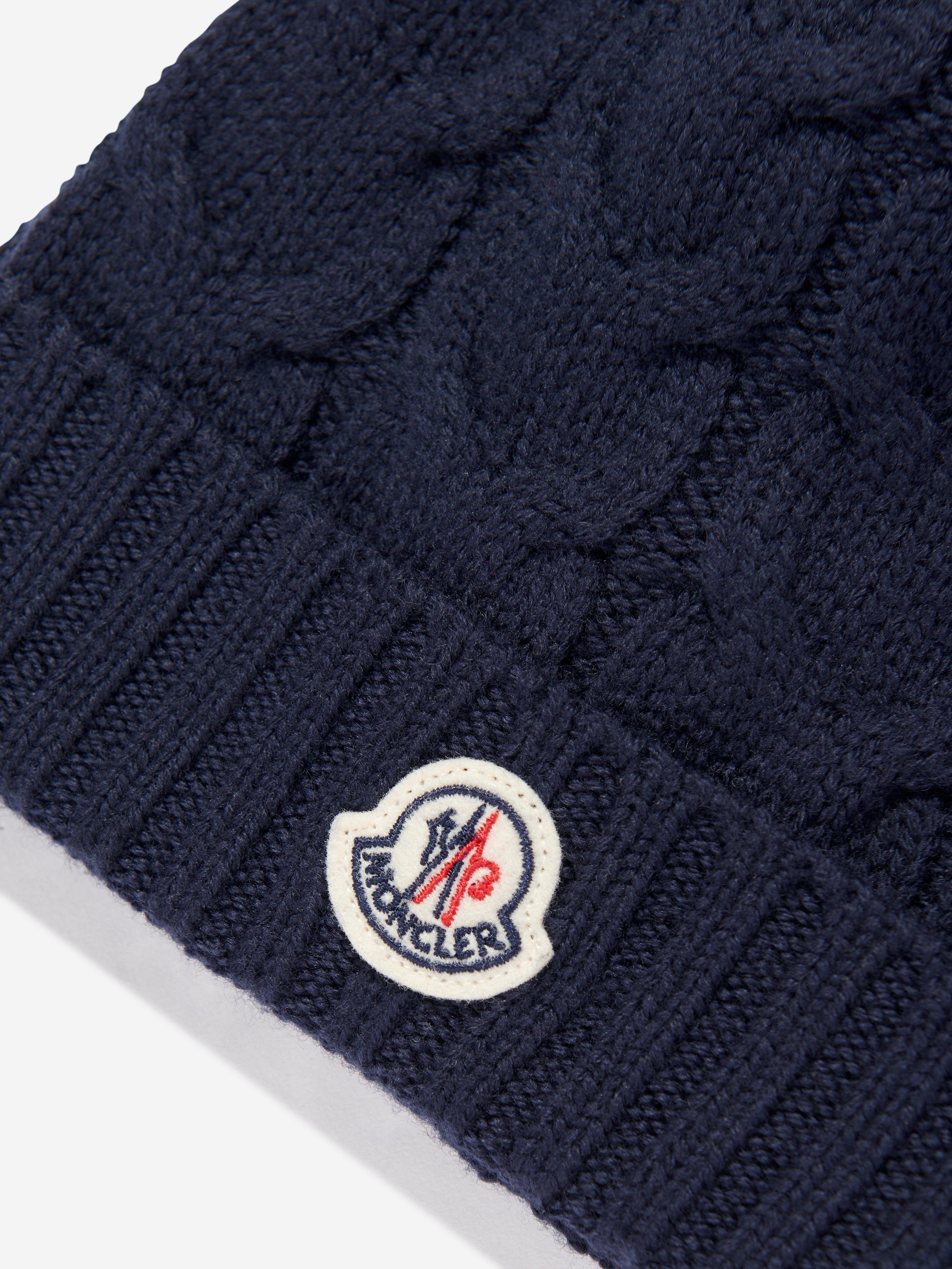 Detailed Front View of Moncler Enfant Boys Wool Knit Navy Beanie MONA5199102298