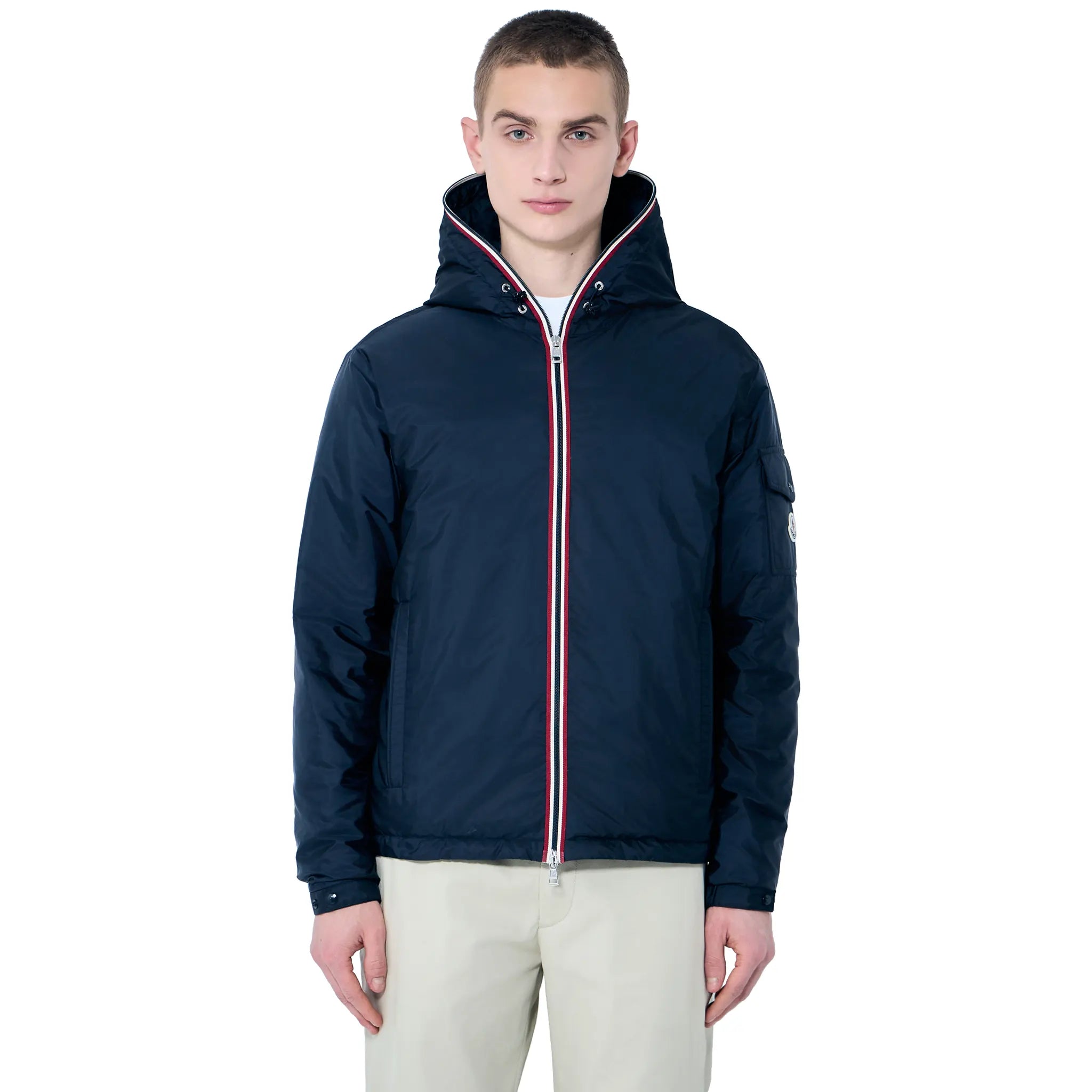 Model Front View of Moncler Evettes Navy Puffer Jacket K10911A00024539ZD