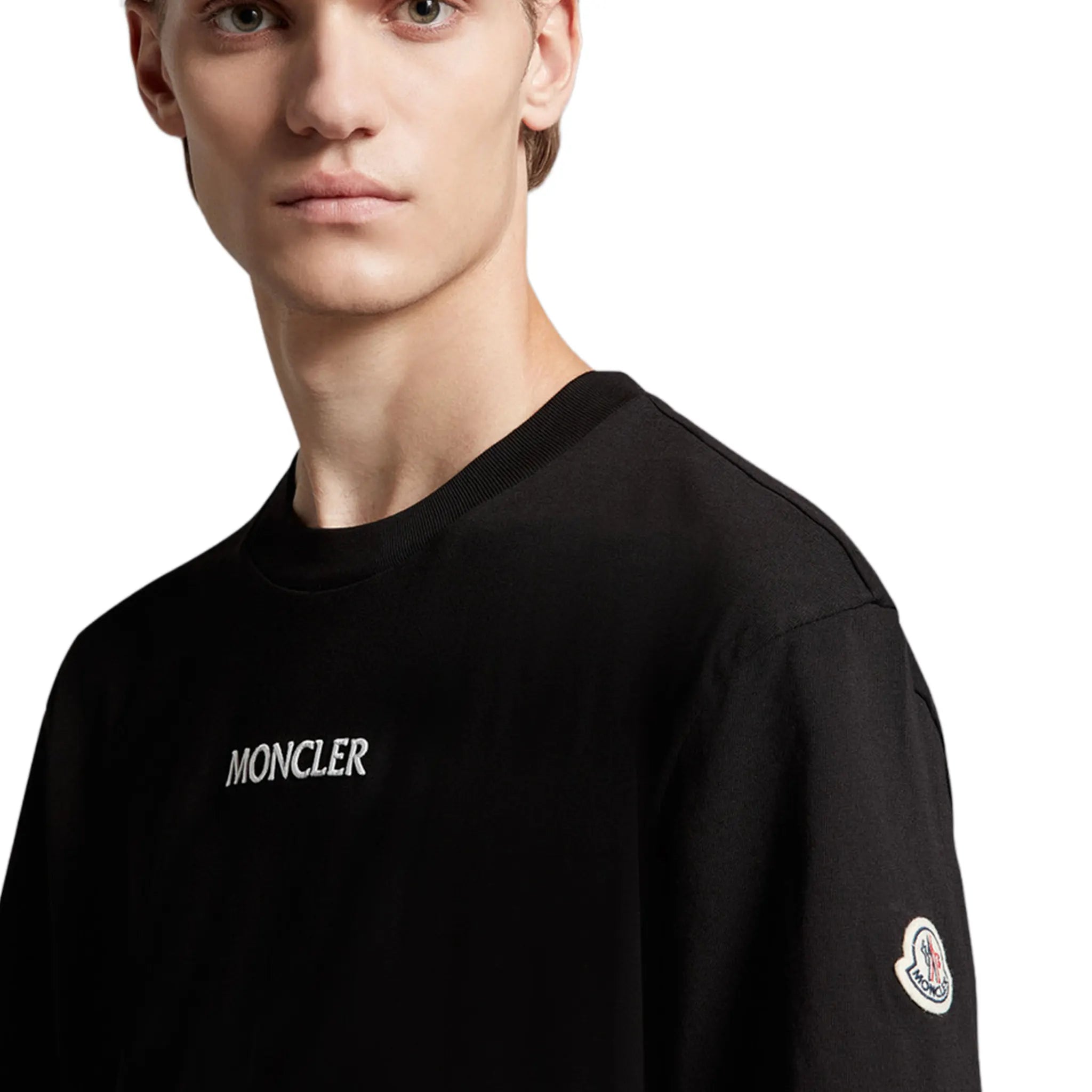 Front Side View of Moncler Graphic Logo Black T Shirt H20918C000328390T999