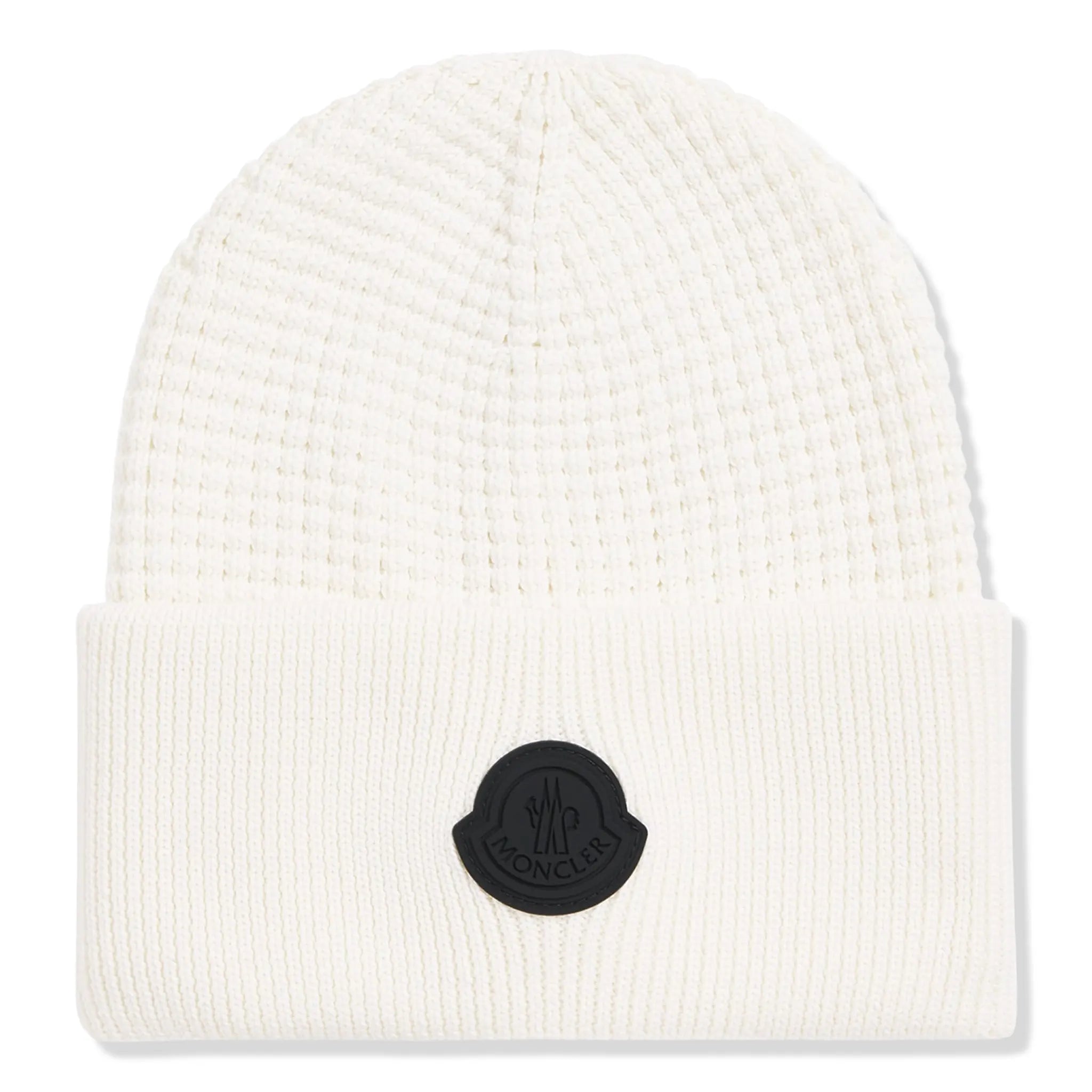 Front View of Moncler Ivory Tricot Cotton White Beanie