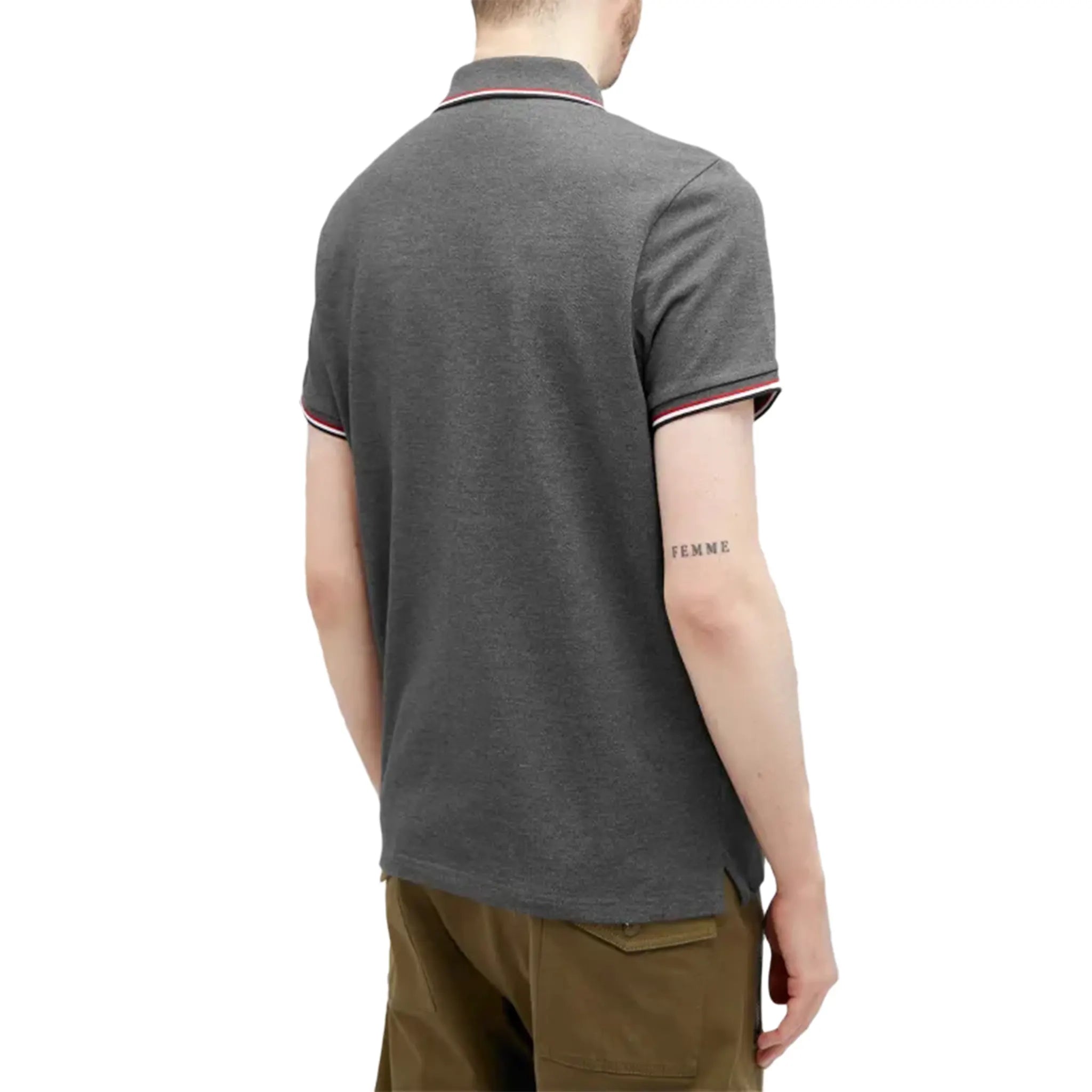 Model Back view of Moncler Maglia Dark Grey Polo Shirt J10918A7030084556989