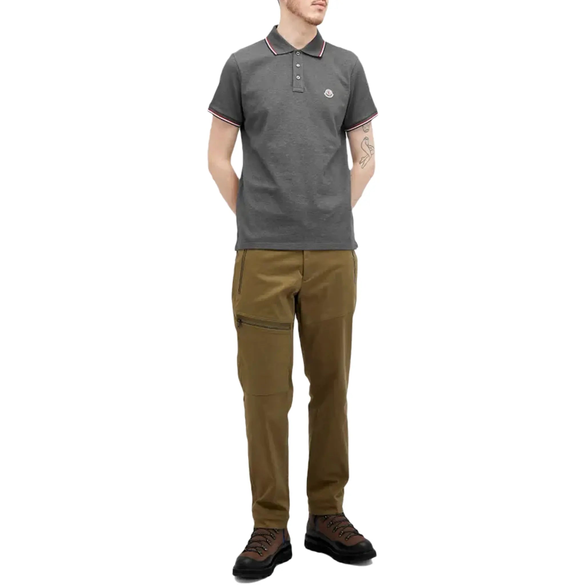 Model view of Moncler Maglia Dark Grey Polo Shirt J10918A7030084556989