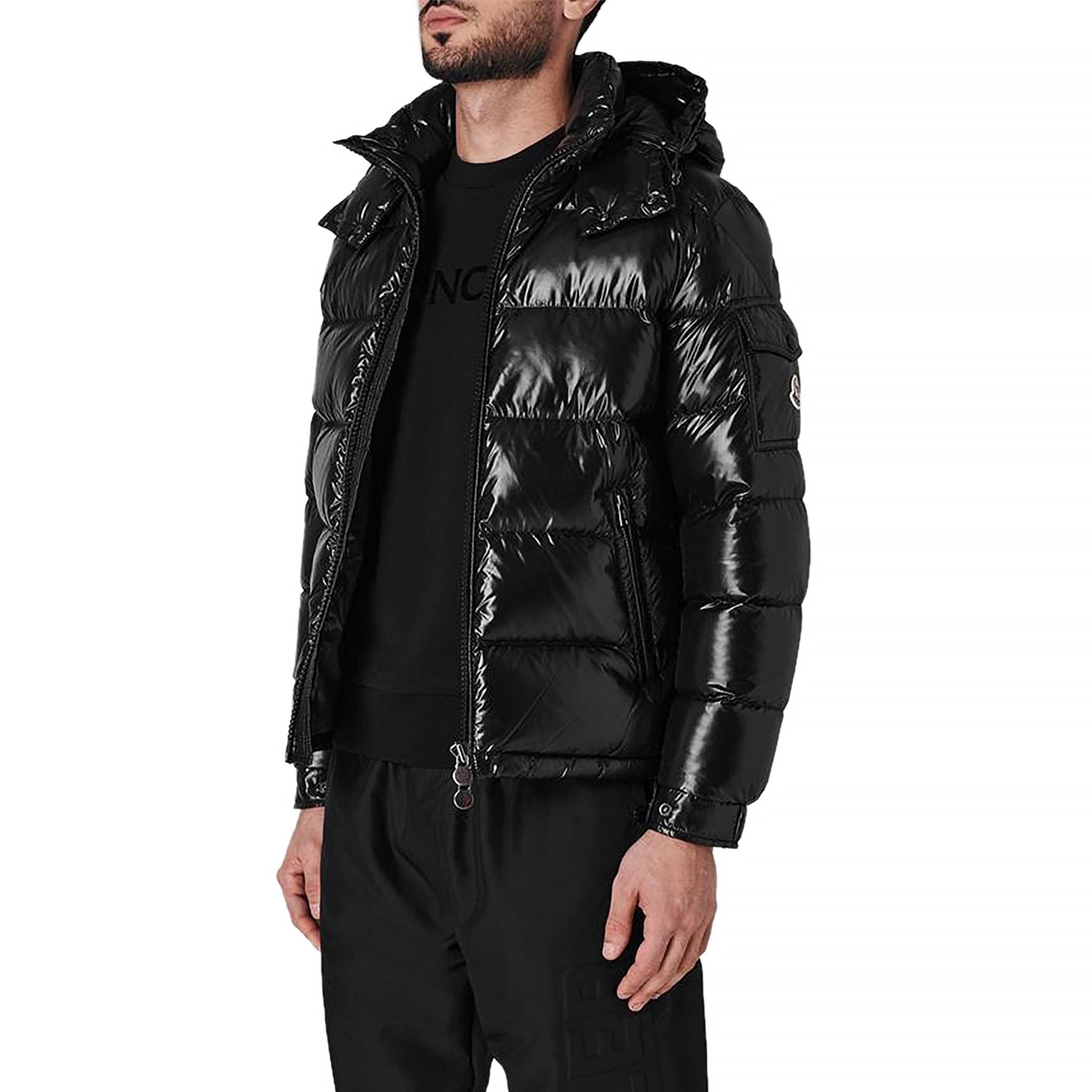 Model front view of Moncler Maya Padded Down Black Jacket I20911A5360068950999