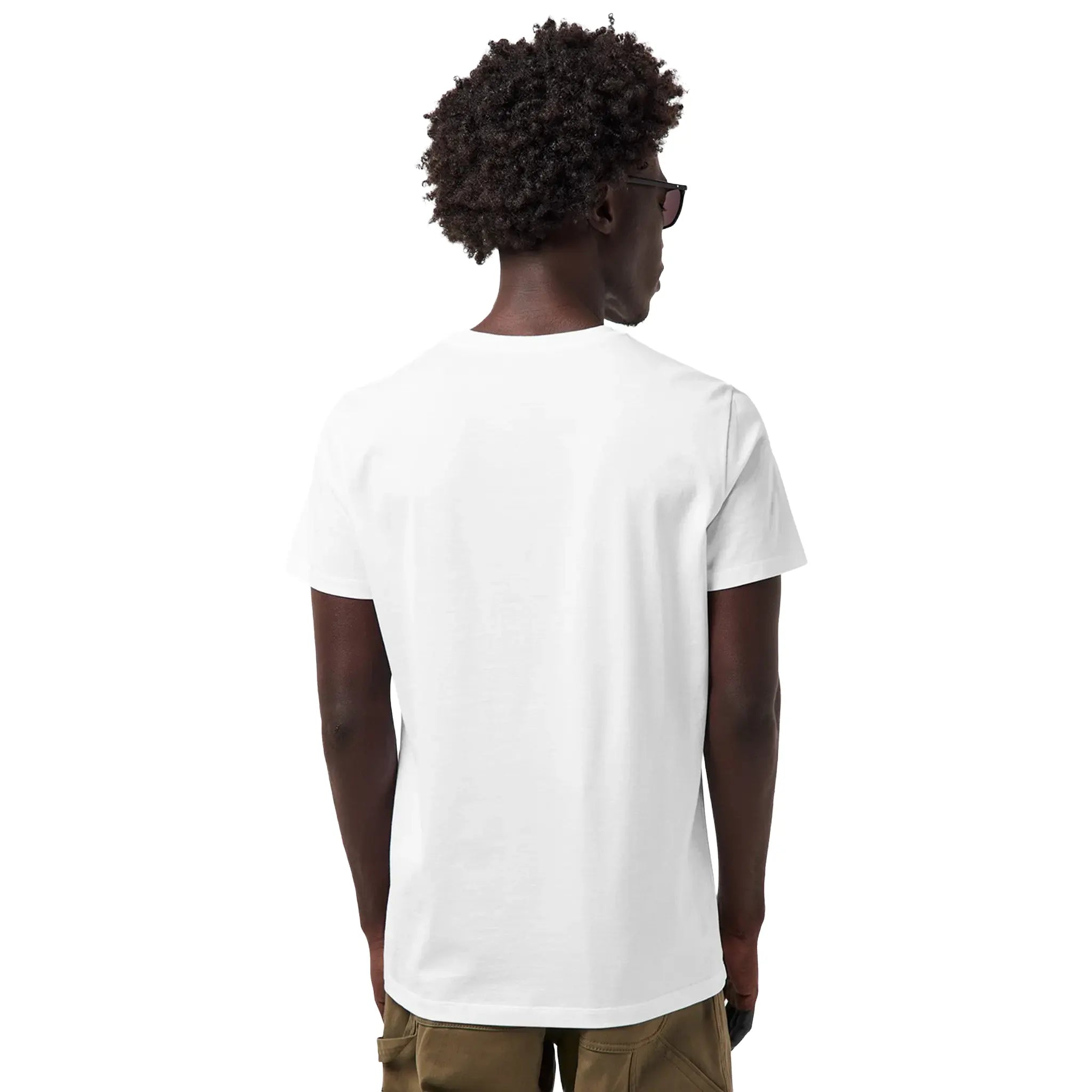 Model Back View of Moncler Double Logo White T Shirt K10918C000768390Y001