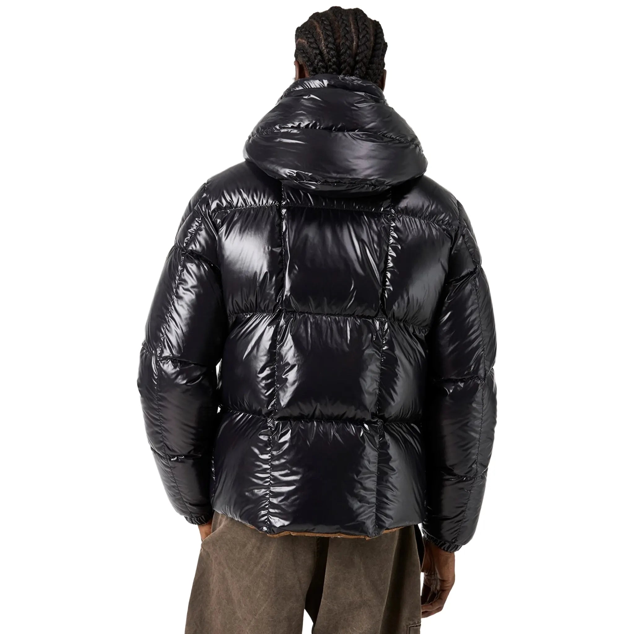 Back View of Moncler Parana Hooded Short Down Black Jacket K20911A00187597Z8