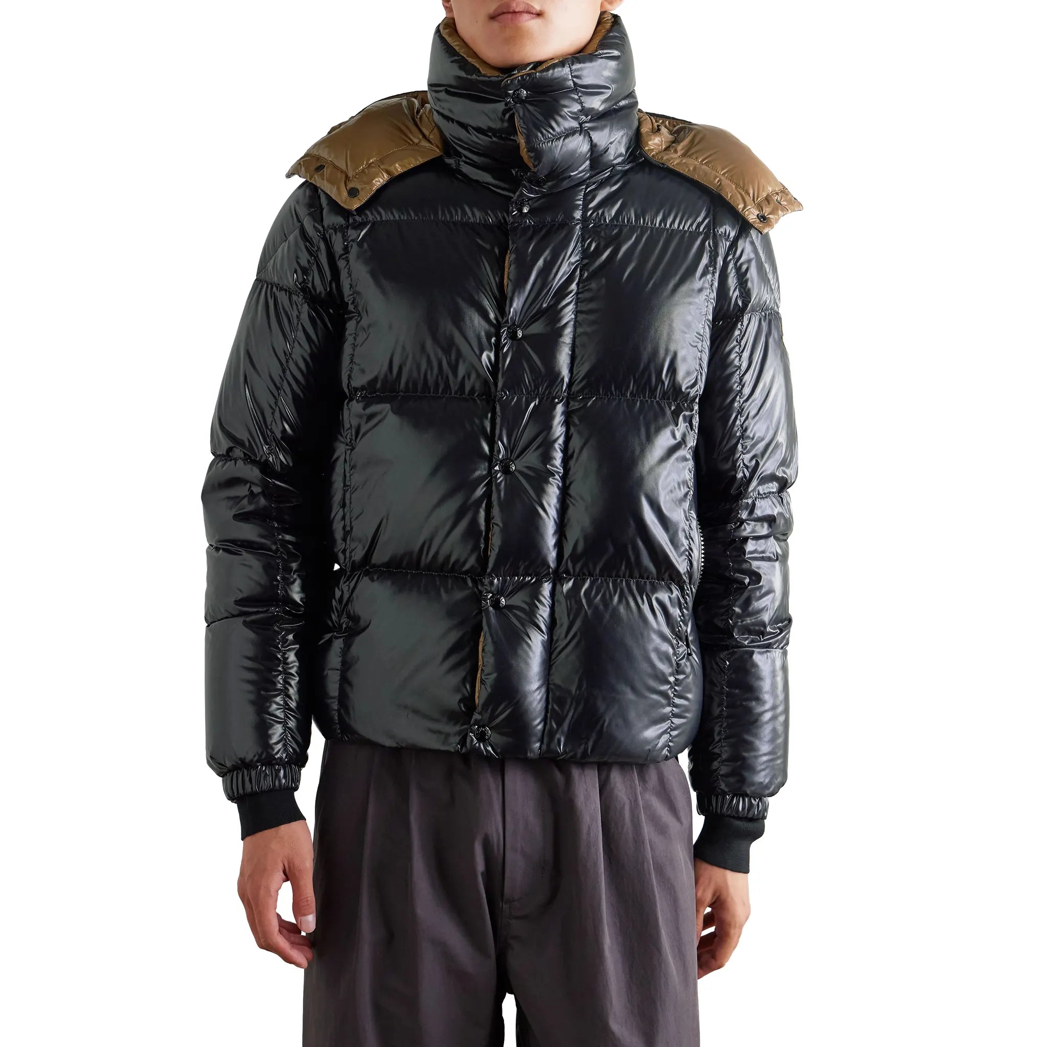 Front View of Moncler Parana Hooded Short Down Black Jacket
