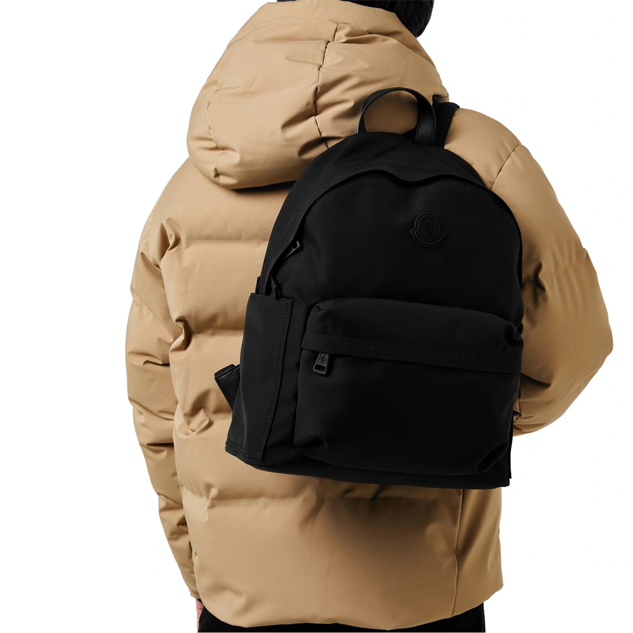 Model Front view of Moncler Pierrick BCK SN42 Black Backpack J109A5A00003M3819999
