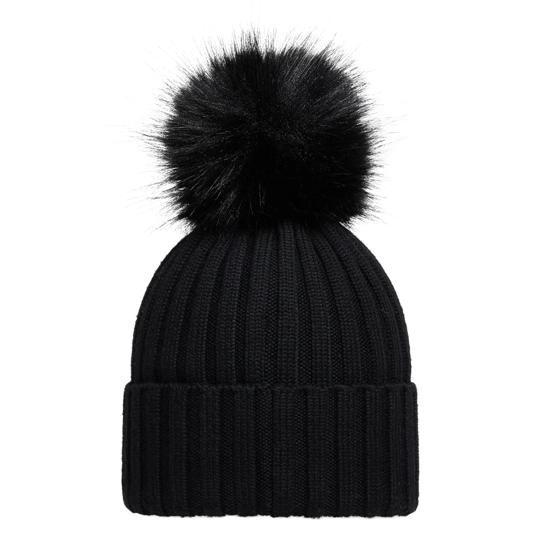 Back View of Moncler Wool Pom Pom Black Beanie K20933B00064M1131