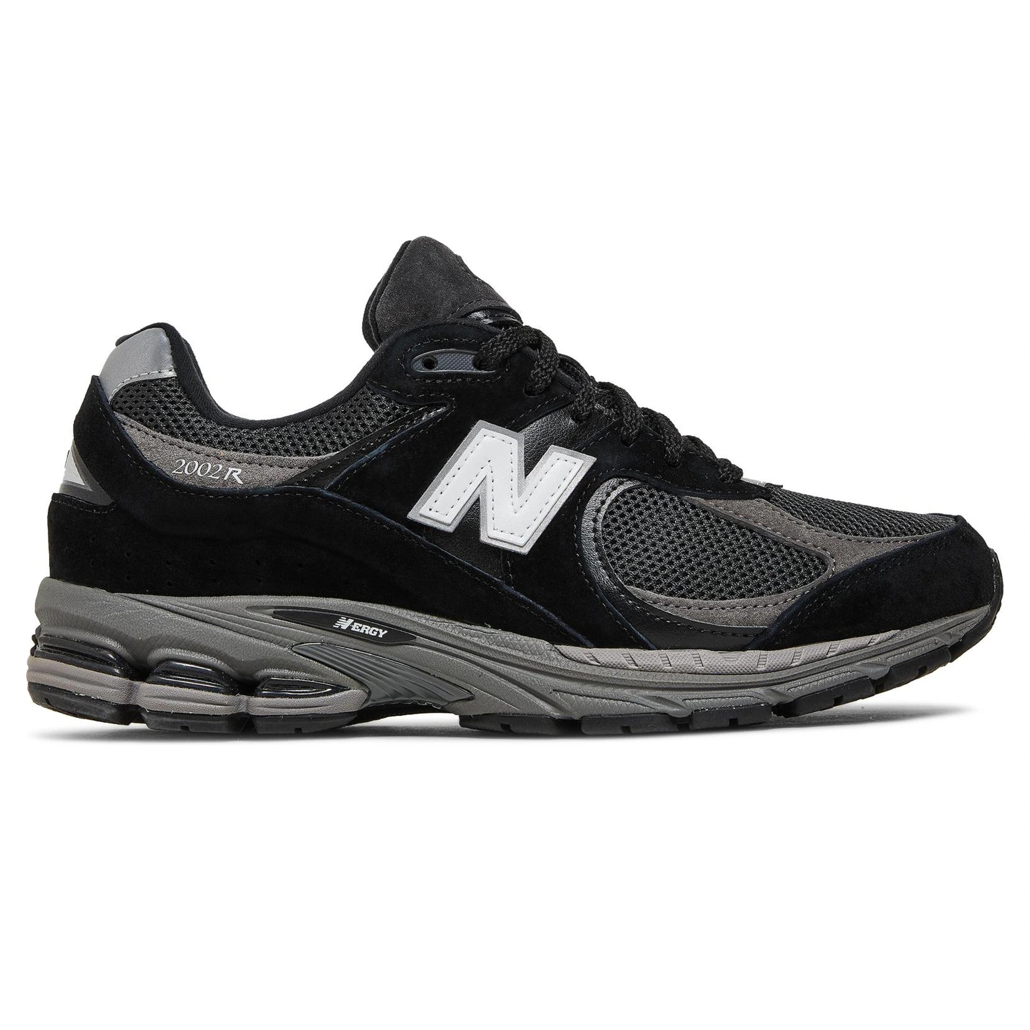 Side view of New Balance 2002R Black Dark Grey White M2002RR1