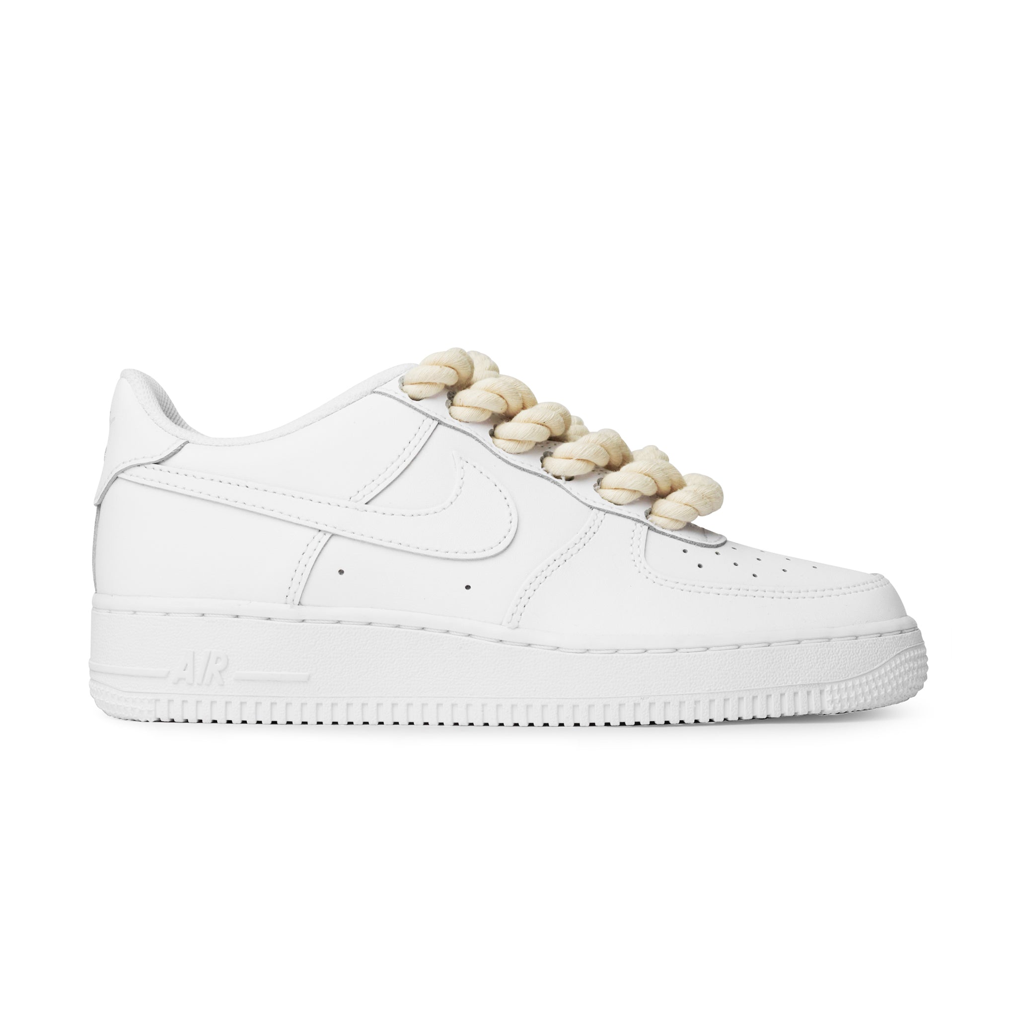 Side view of Nike Air Force 1 Low Rope Lace White Cream (GS) 314192-117