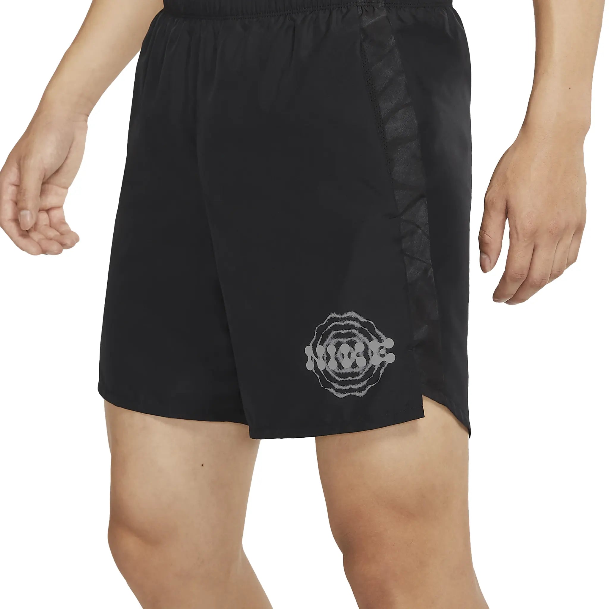 Side view of Nike Dri-Fit Wild Run Challenger DNA 7-Inch Black Running Shorts DM4820-010