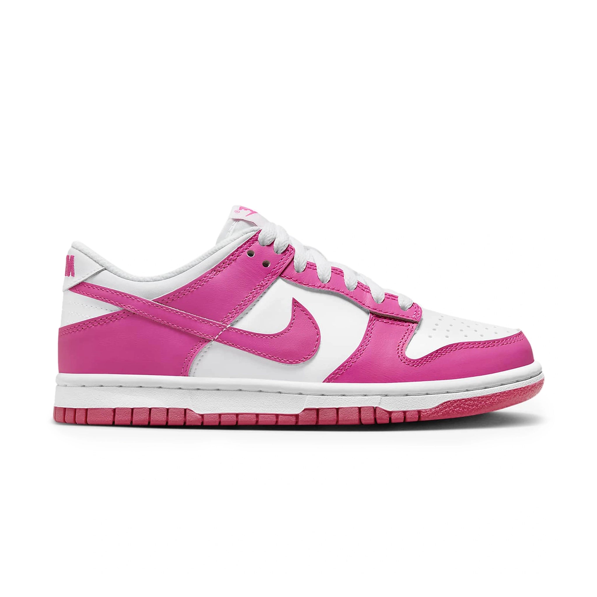 Side view of Nike Dunk Low Laser Fuchsia (GS) FB9109-102