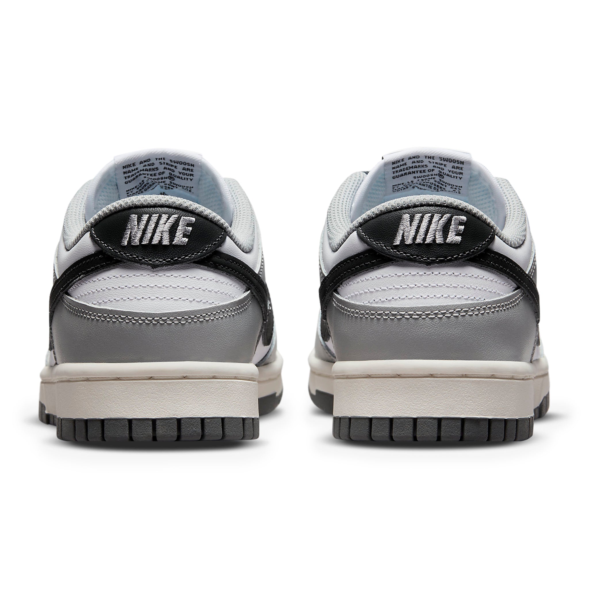 Heel view of Nike Dunk Low Light Smoke Grey (W) DD1503-117