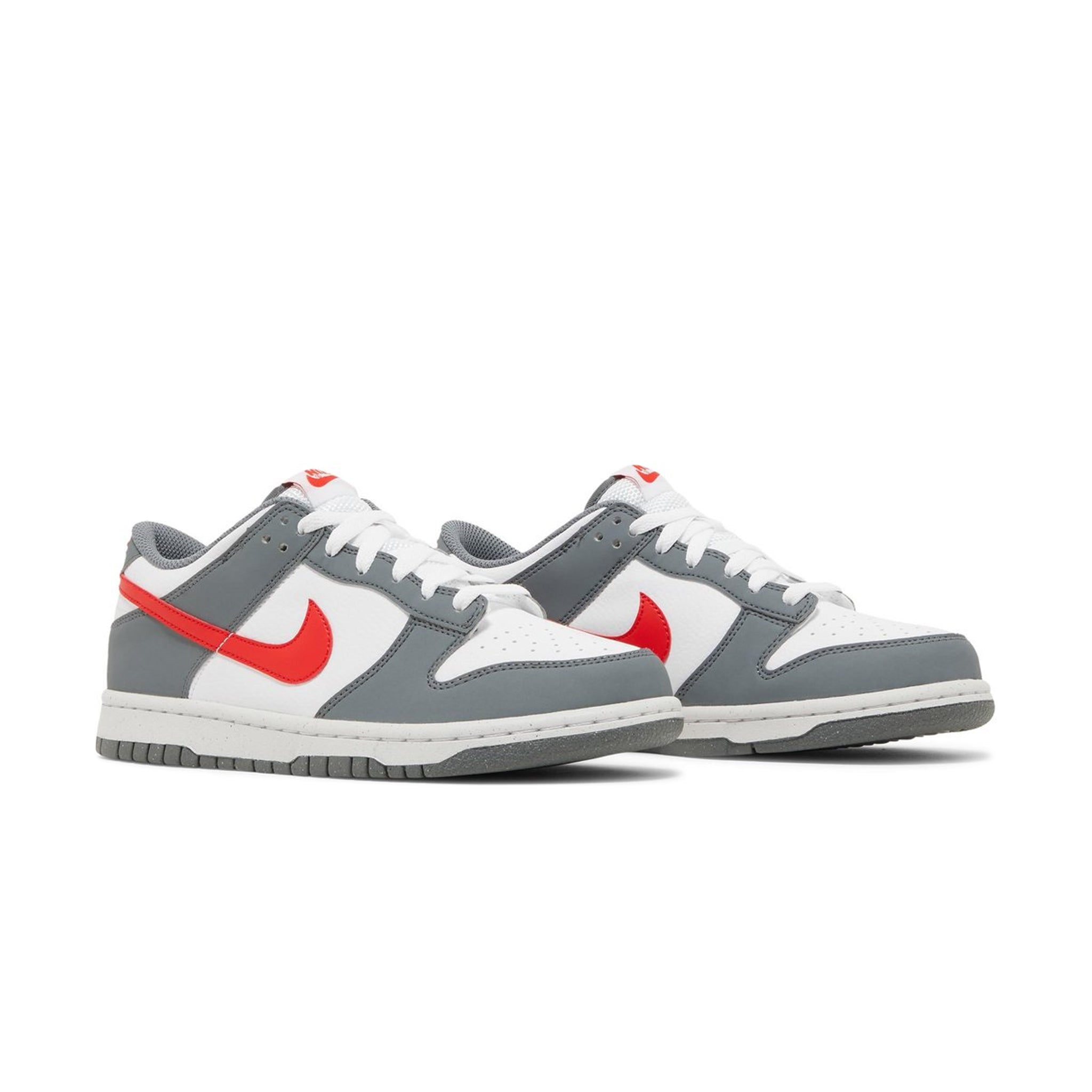 Front side view of Nike Dunk Low Next Nature Smoke Grey Light Crimson (GS) FB8038-001