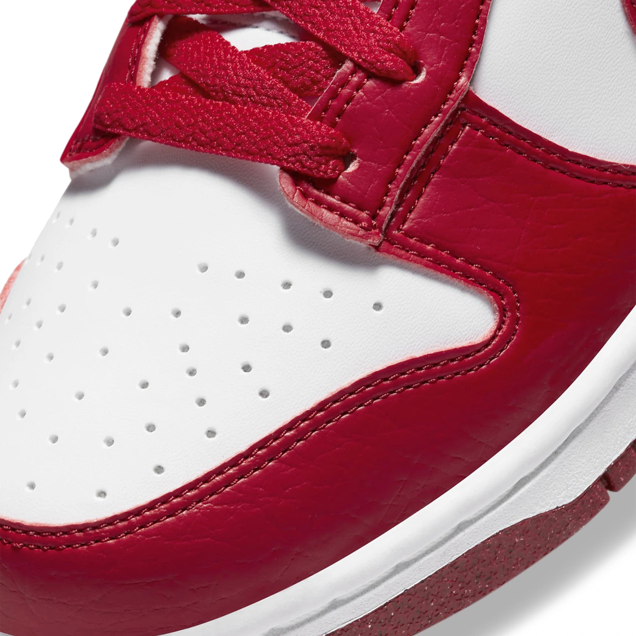 Toe box view of Nike Dunk Low Next Nature White Gym Red (W) DN1431-101