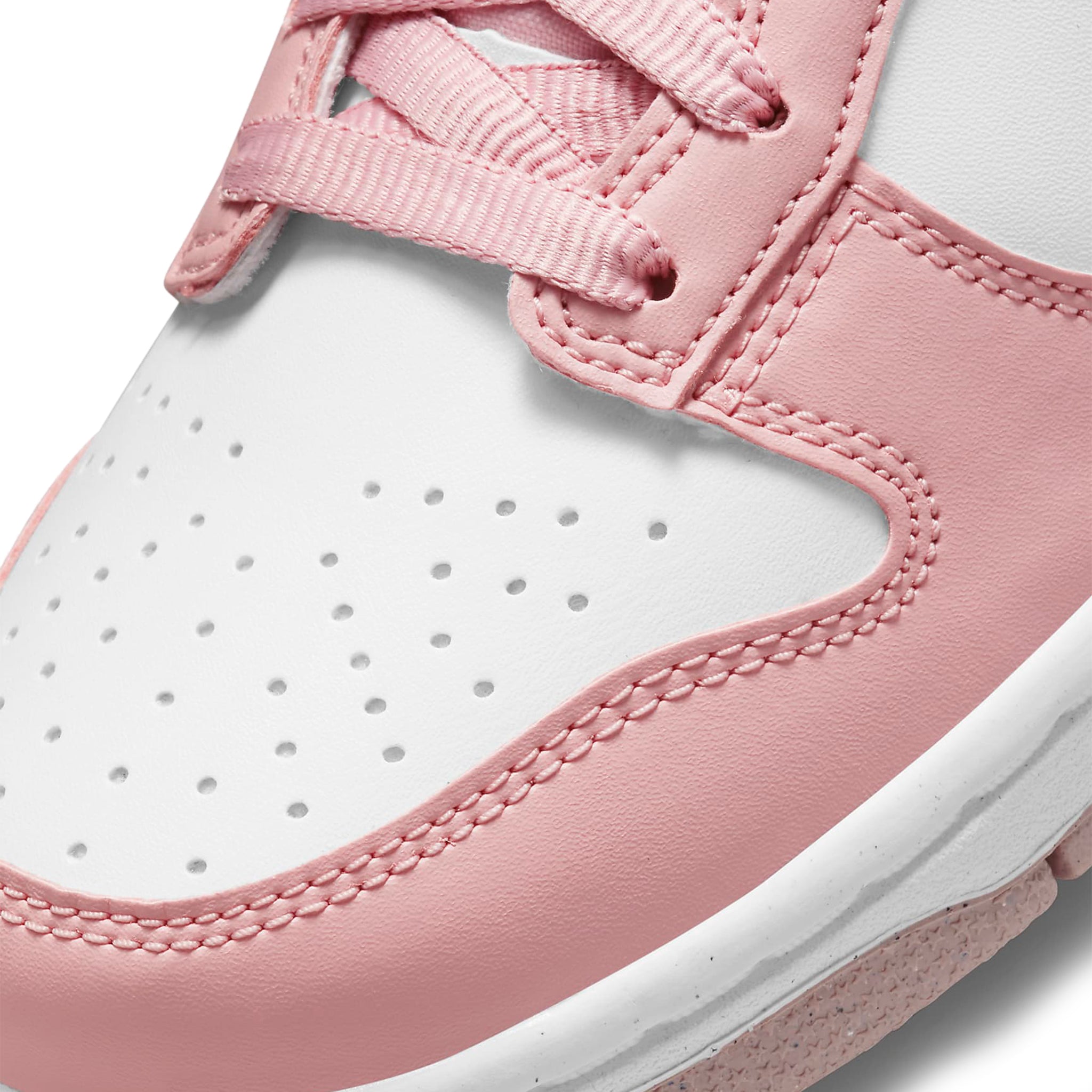 Toe box view of Nike Dunk Low Pink Velvet (GS) DO6485-600