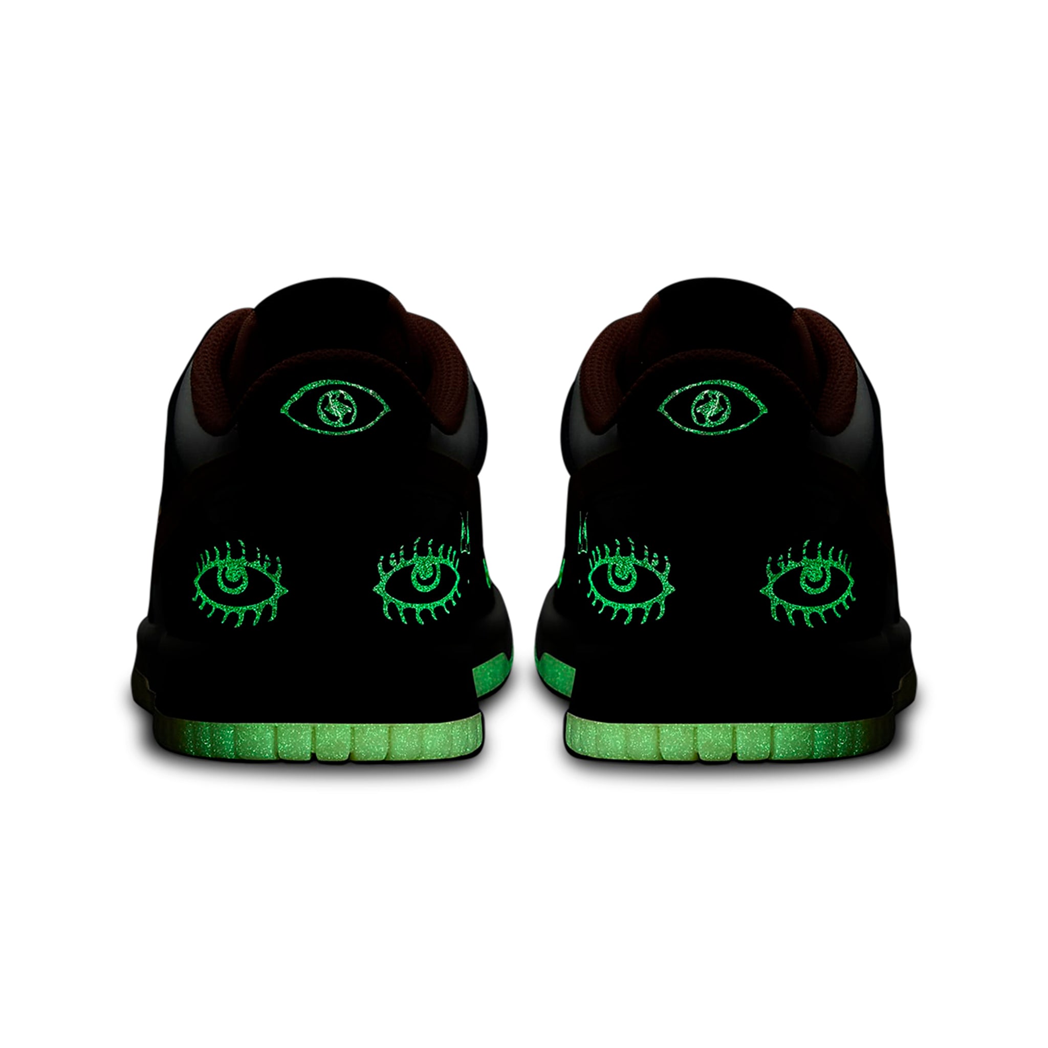 Glow heel view of Nike Dunk Low PRM Halloween (2021) (GS) DO3806-100