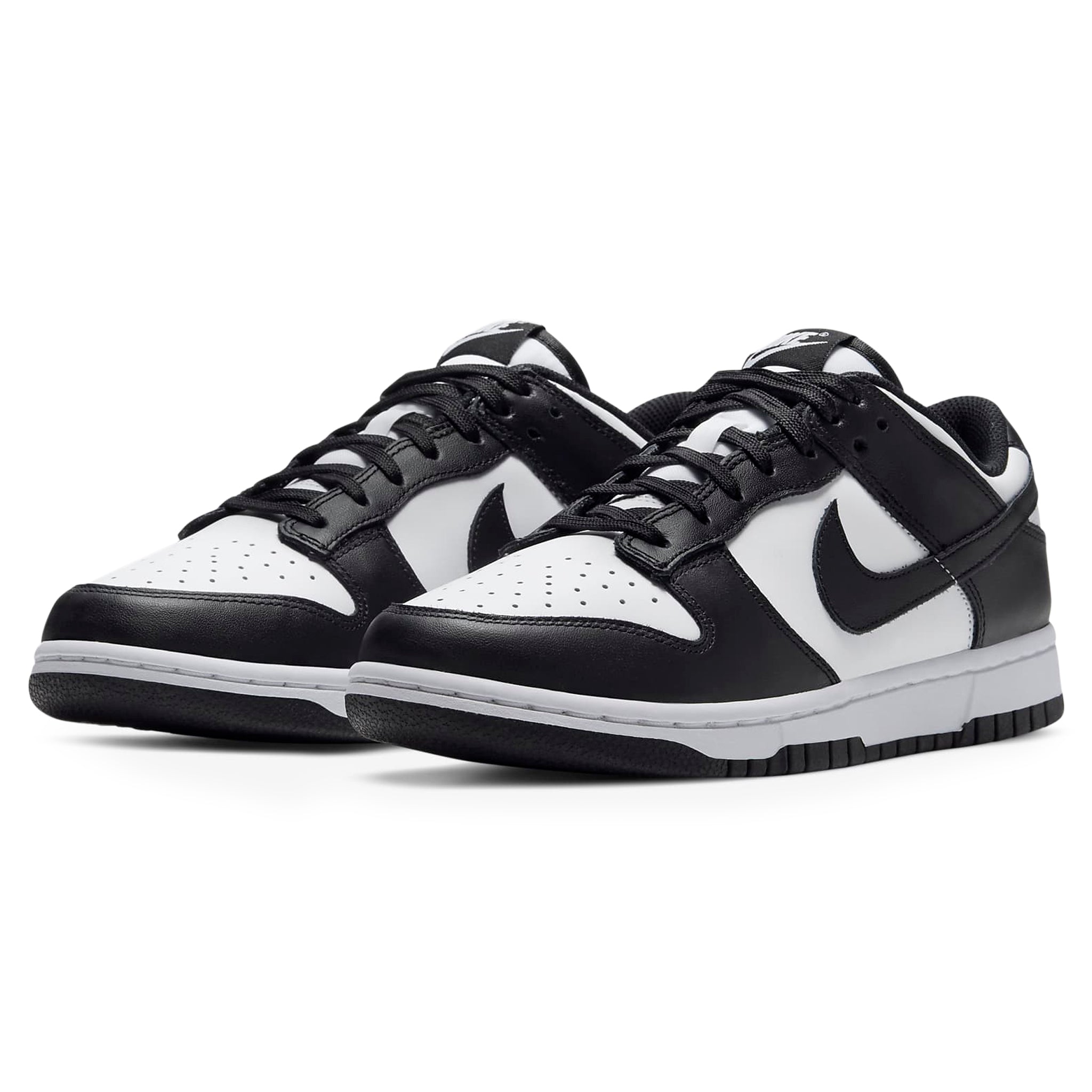 Front side view of Nike Dunk Low Retro Black White Panda 2021 (W) DD1503-101