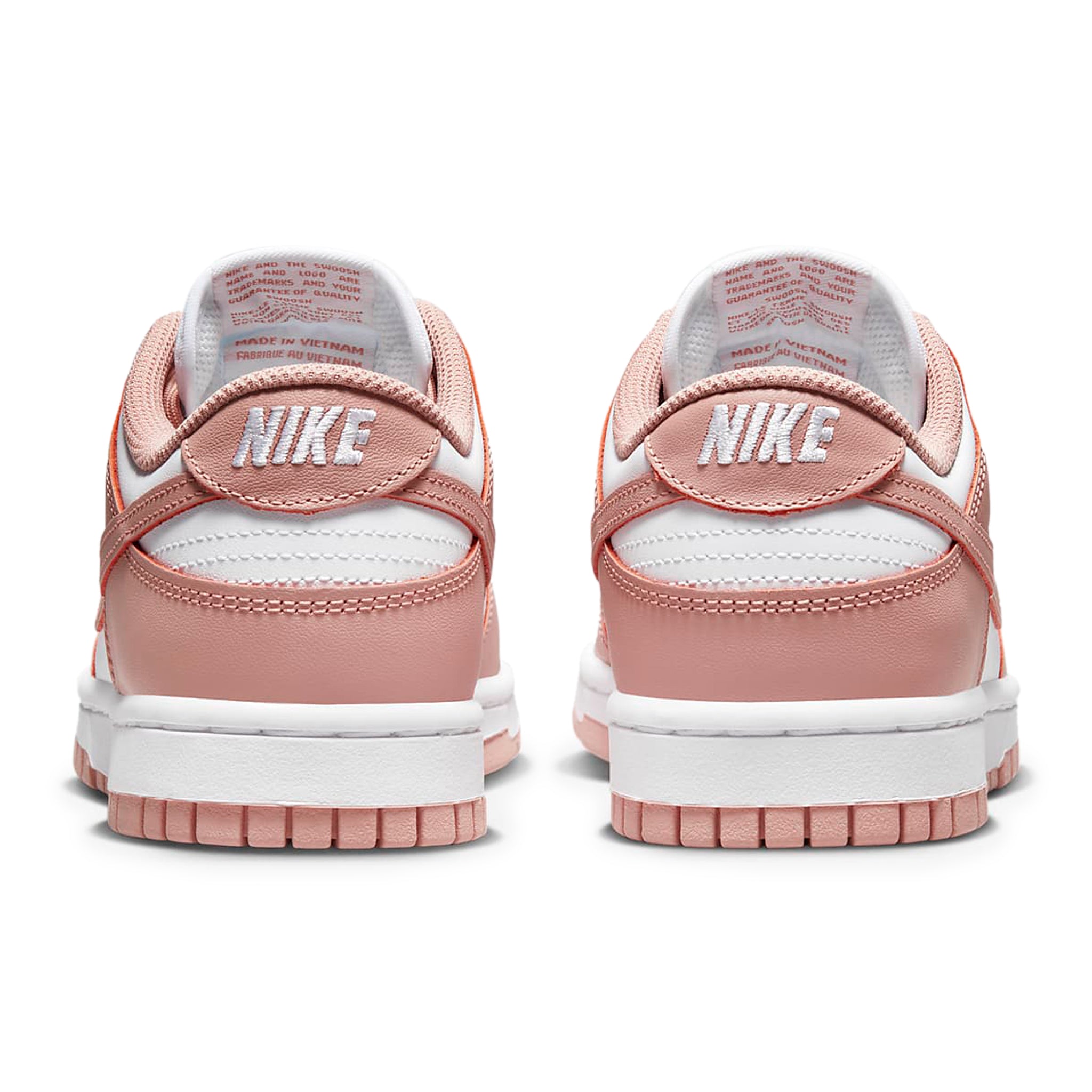 Heel view of Nike Dunk Low Rose Whisper (W) DD1503-118