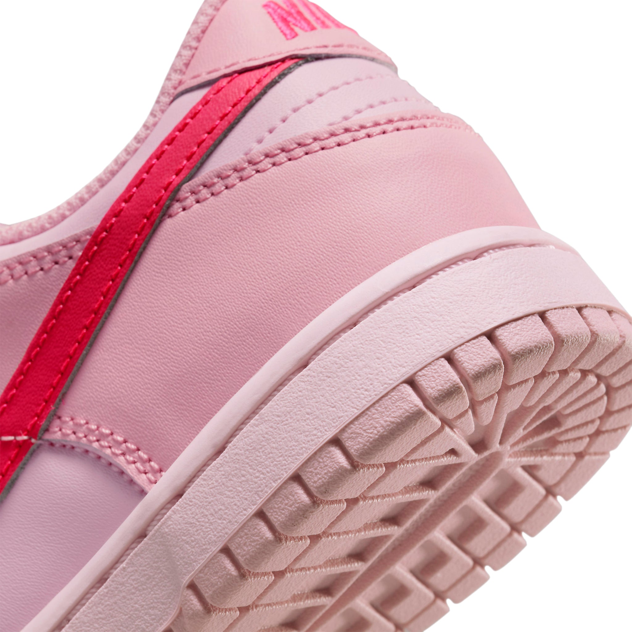 Heel view of Nike Dunk Low Triple Pink (PS) DH9756-600