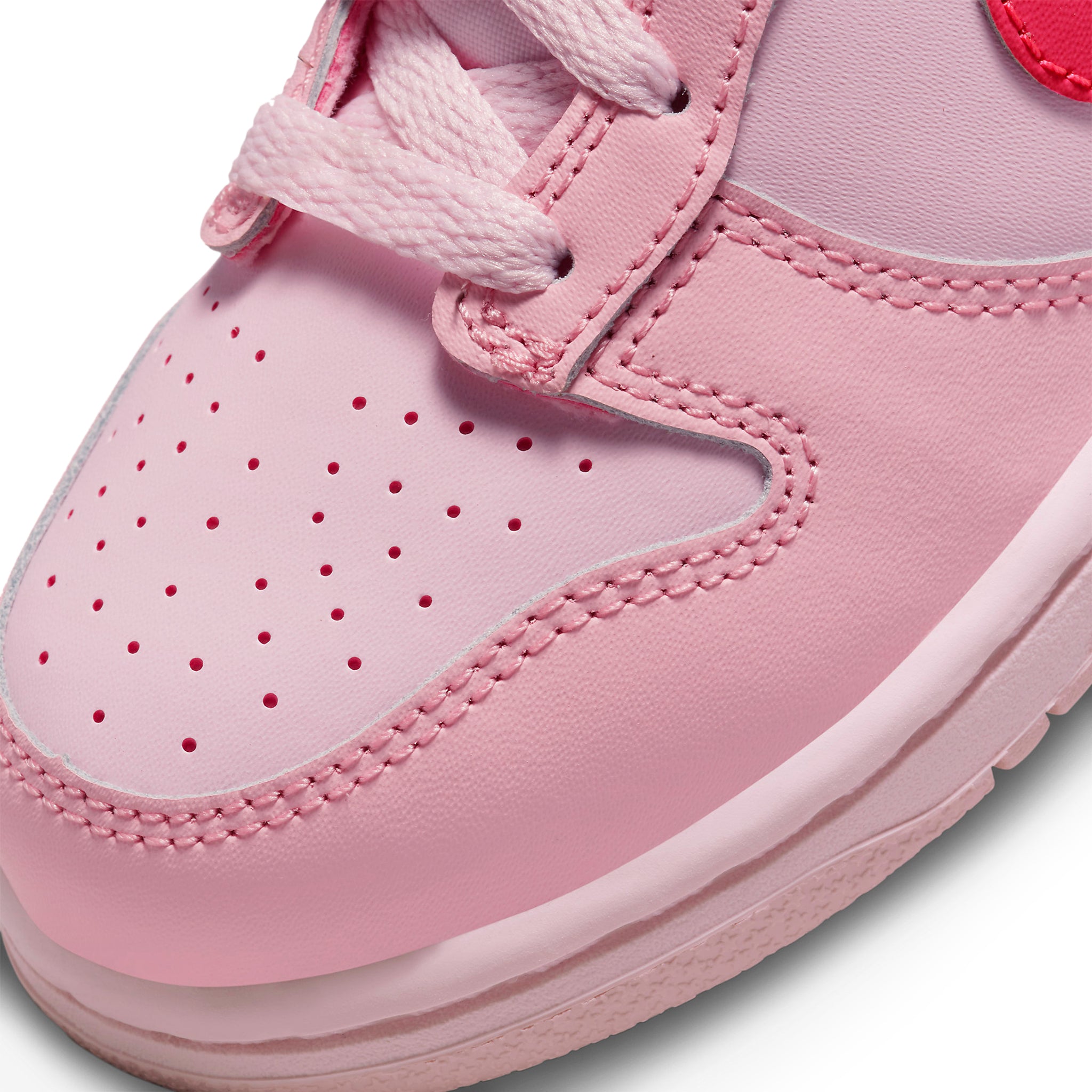 Toe view of Nike Dunk Low Triple Pink (PS) DH9756-600