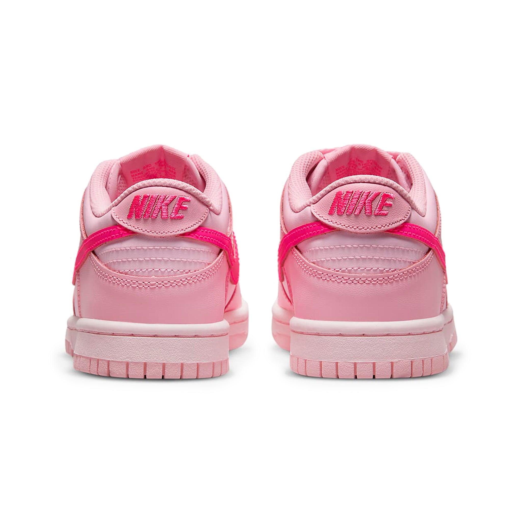 Heel view of Nike Dunk Low Triple Pink (GS) DH9765-600