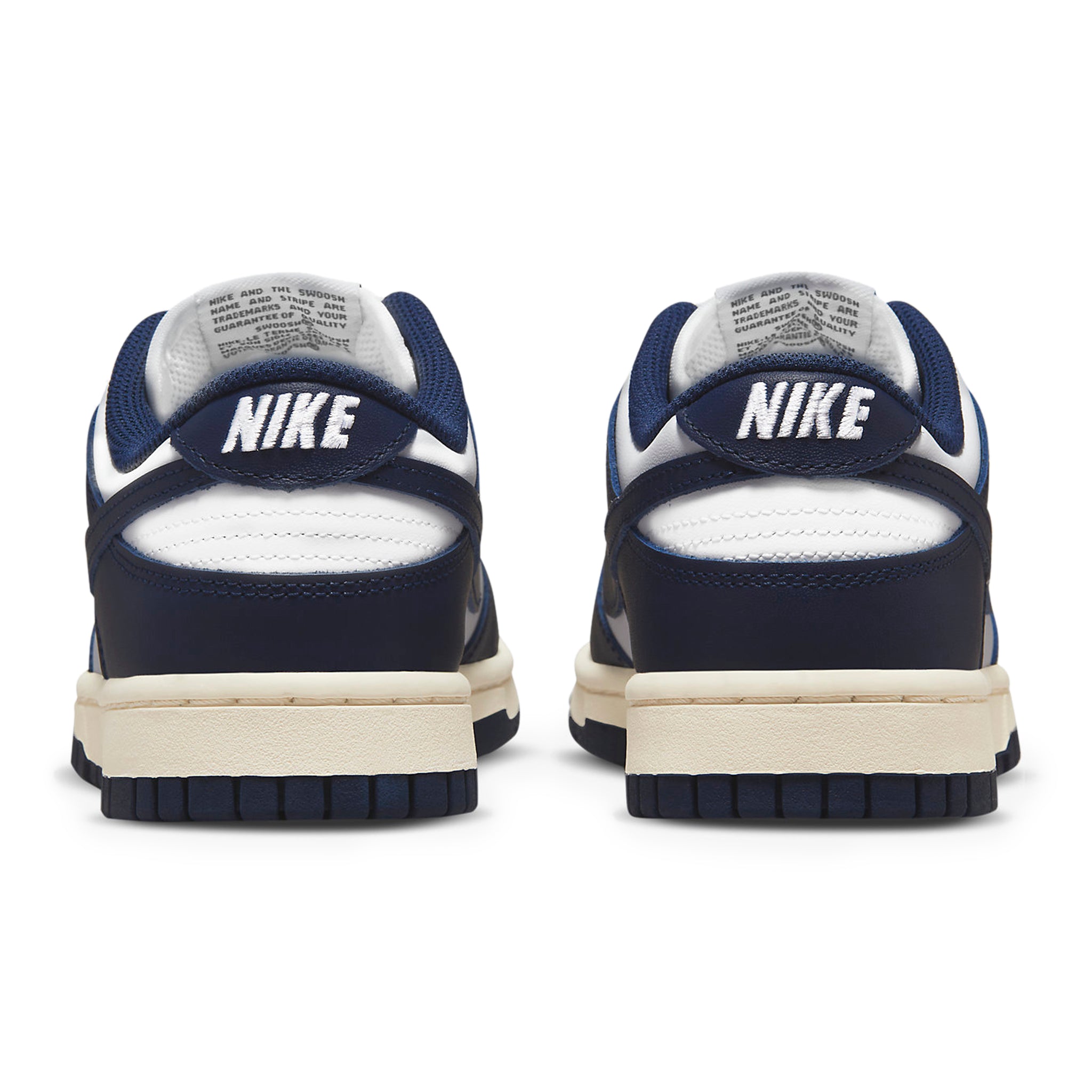 Heel view of Nike Dunk Low Vintage Navy (W) DD1503-115