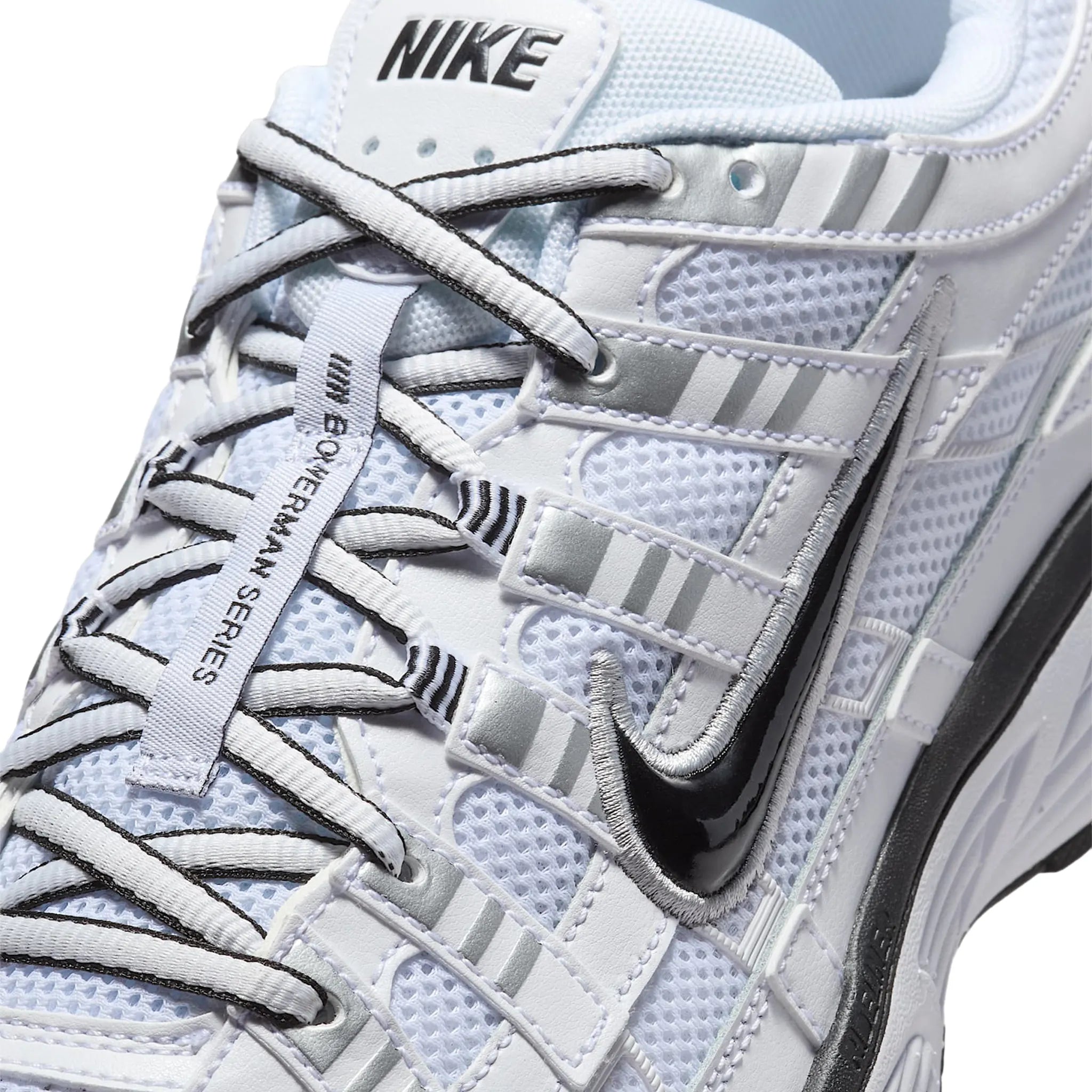 Detailed upper of Nike P-6000 White Metallic Silver Black CD6404-107