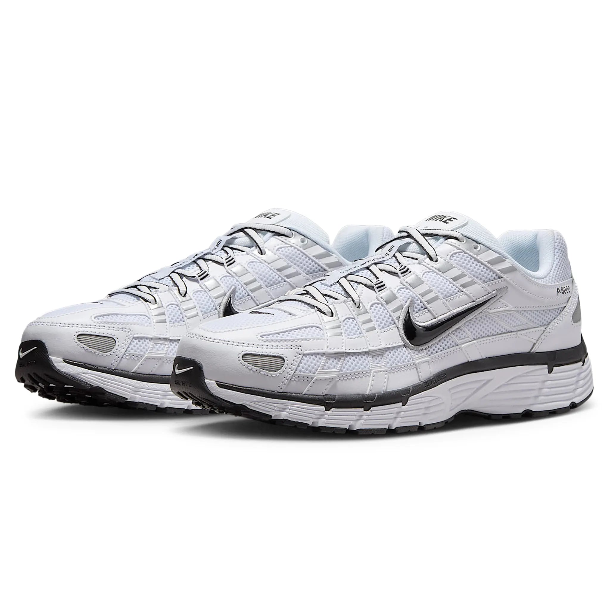 Front side view of of Nike P-6000 White Metallic Silver Black CD6404-107