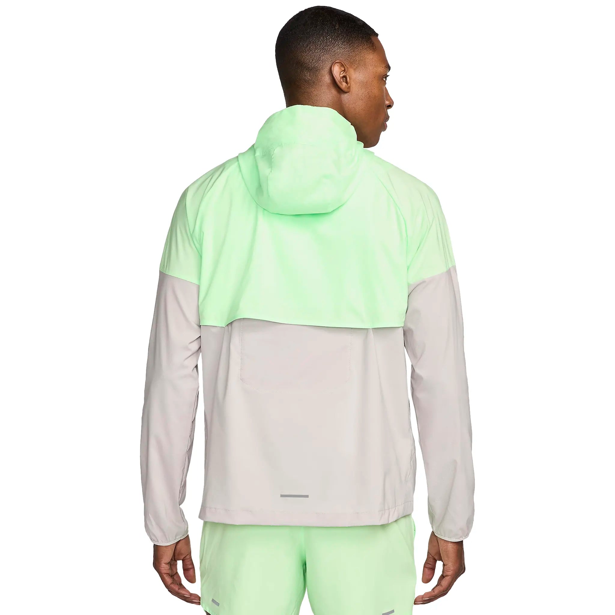Back Detail view of Nike Repel Packable Vapour Green Light Iron Ore Windrunner Jacket FB7541-376