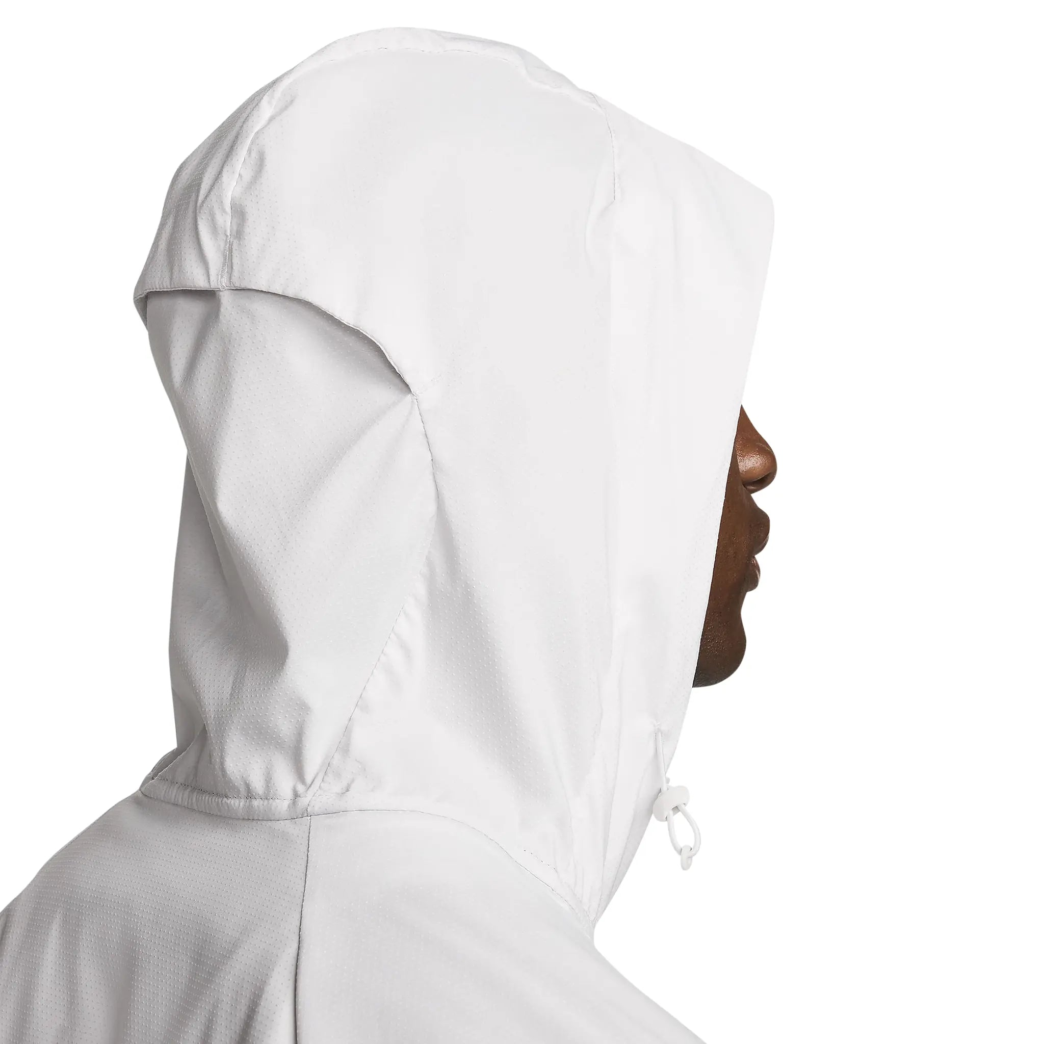 Hood view of Nike Repel Packable White Blue Windrunner Jacket FB7540-094