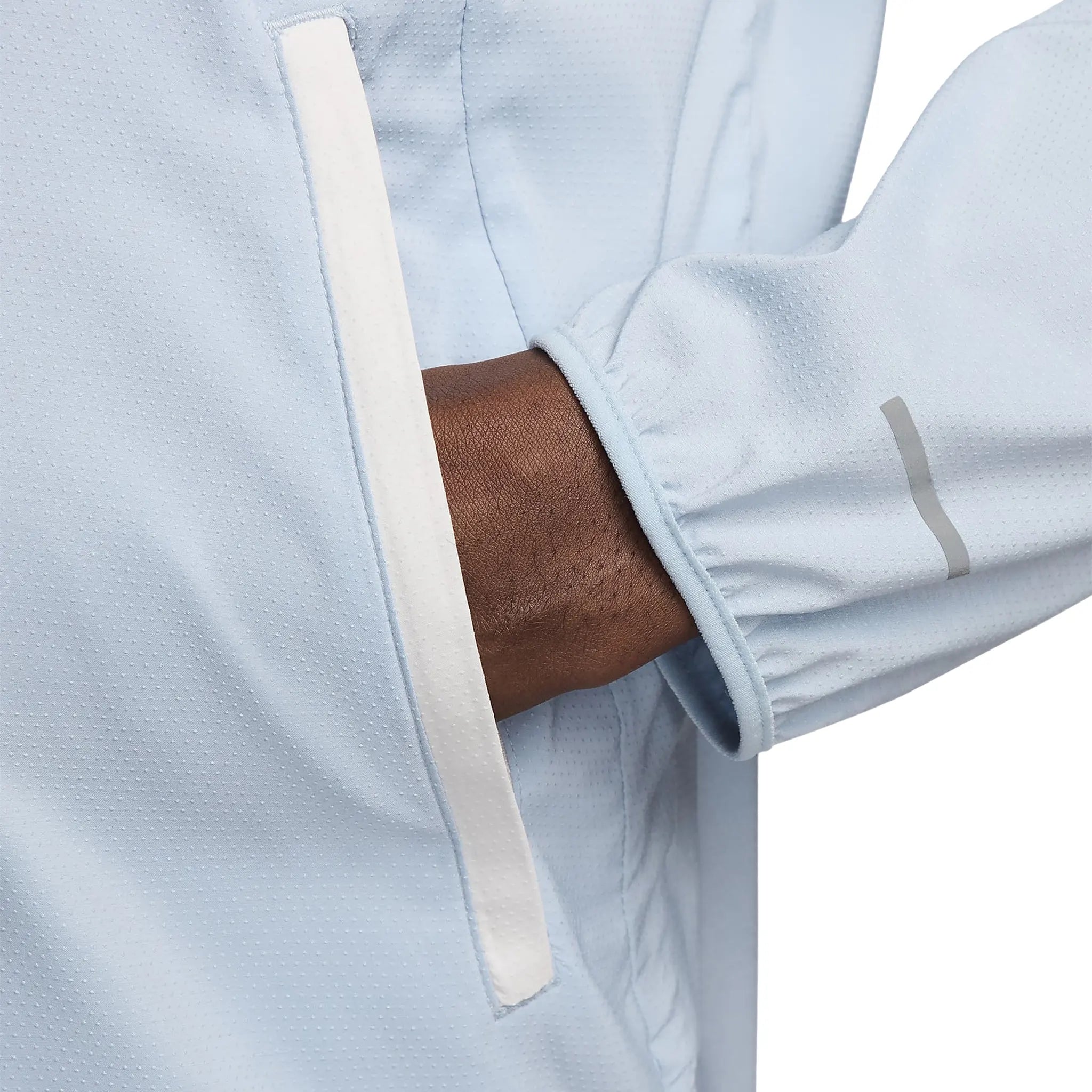 Pocket view of Nike Repel Packable White Blue Windrunner Jacket FB7540-094