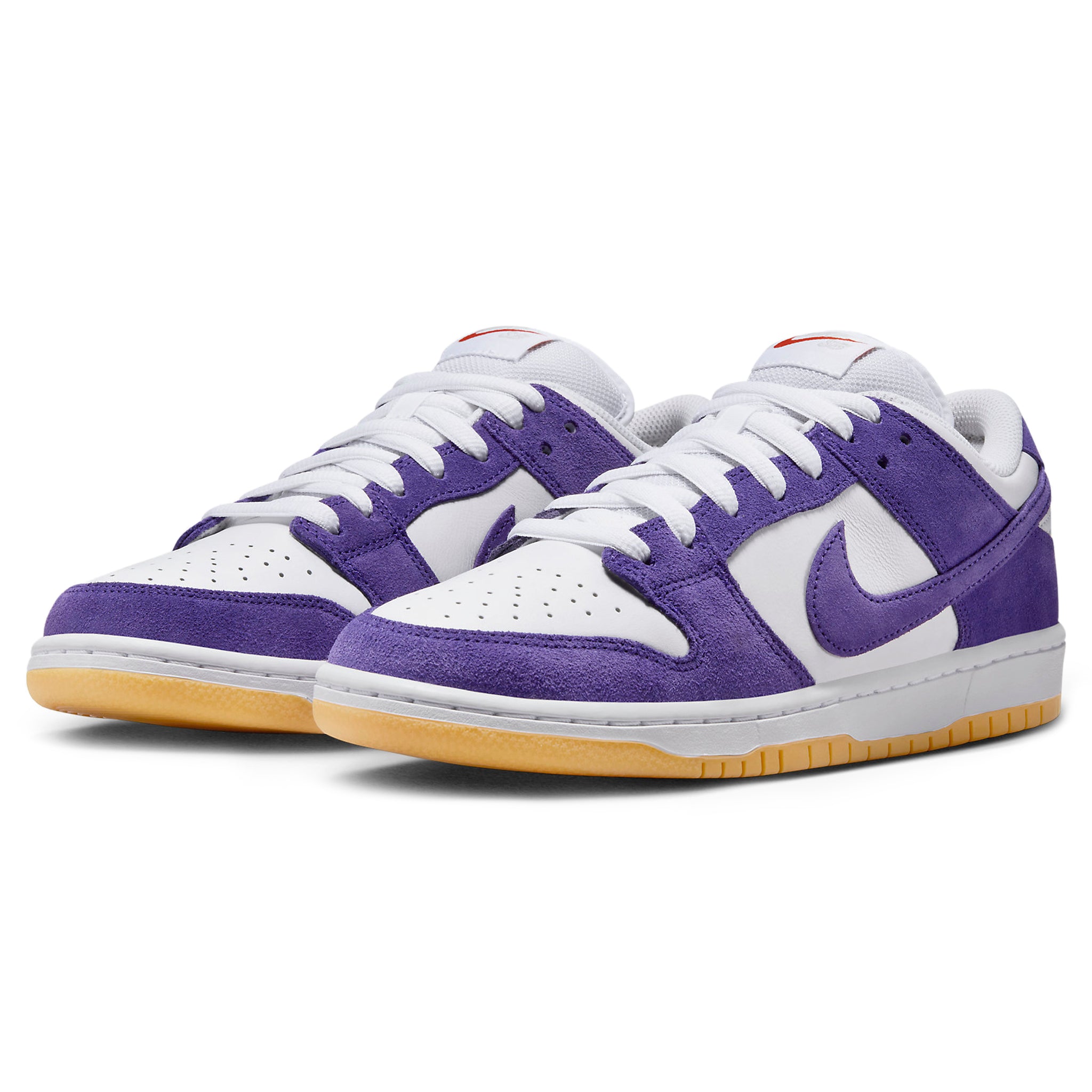 Front side view of Nike SB Dunk Low Pro ISO Orange Label Court Purple DV5464-500