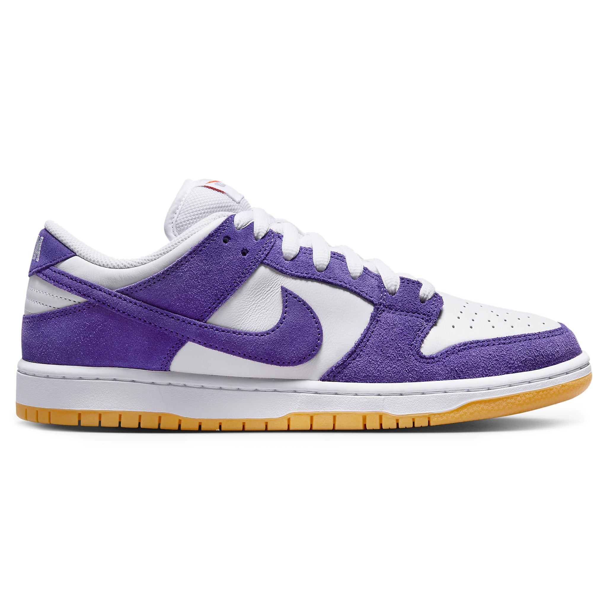 Side view of Nike SB Dunk Low Pro ISO Orange Label Court Purple DV5464-500