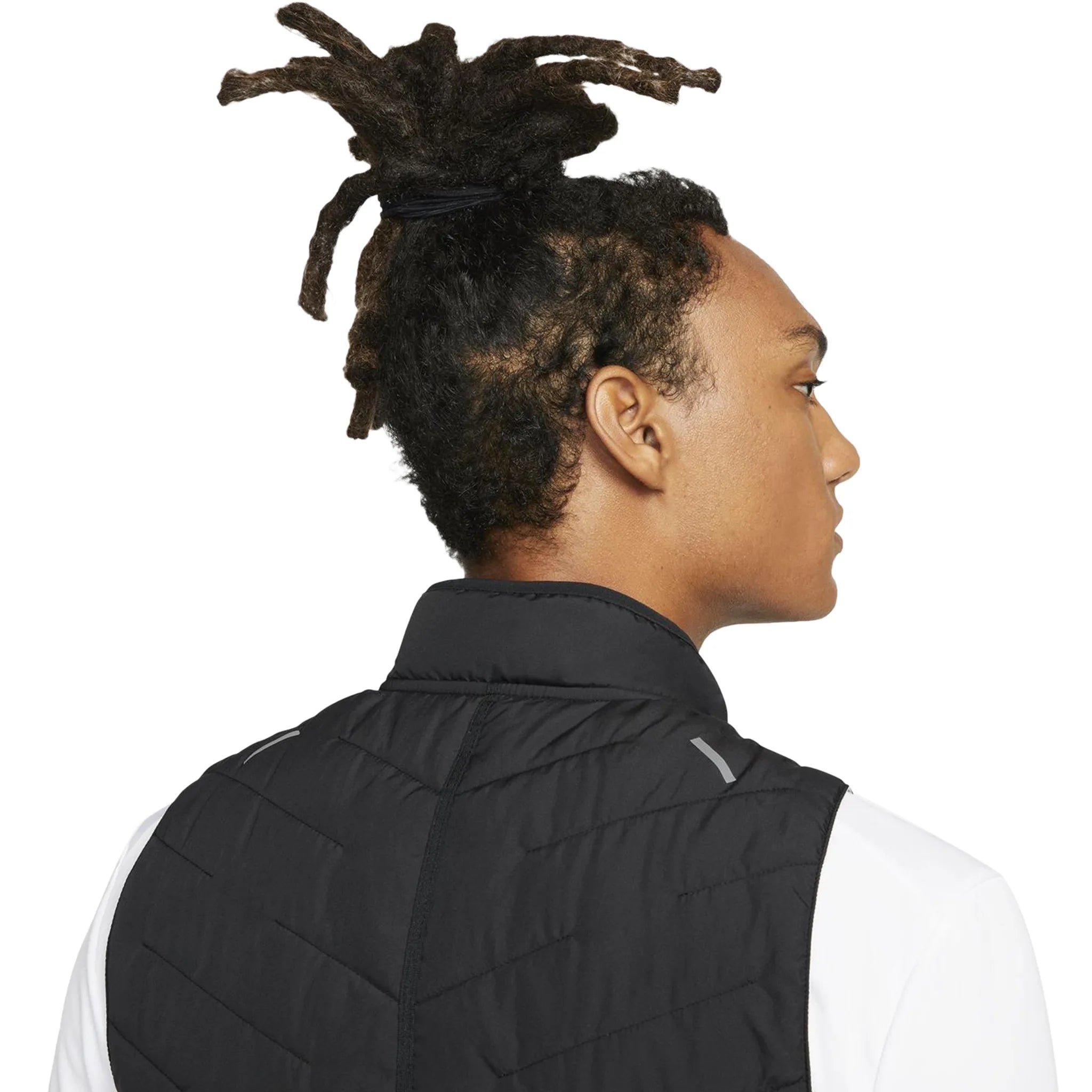 Model back detail view of Nike Therma-Fit Repel Black Gilet