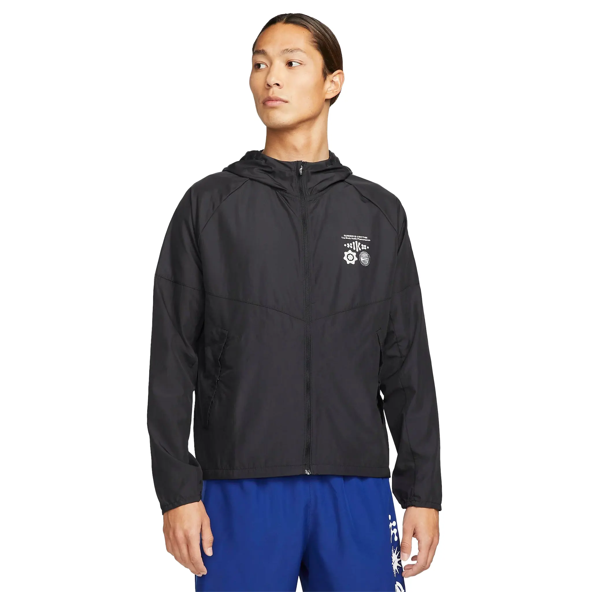 Model front view of Nike Wild Run Miler Sports Jacket Mens Black