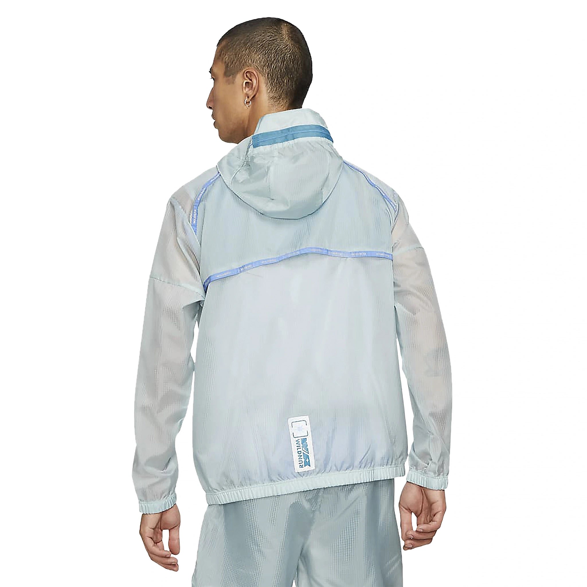 Model back view of Nike Wild Run Windrunner Blue Jacket DD5392-366
