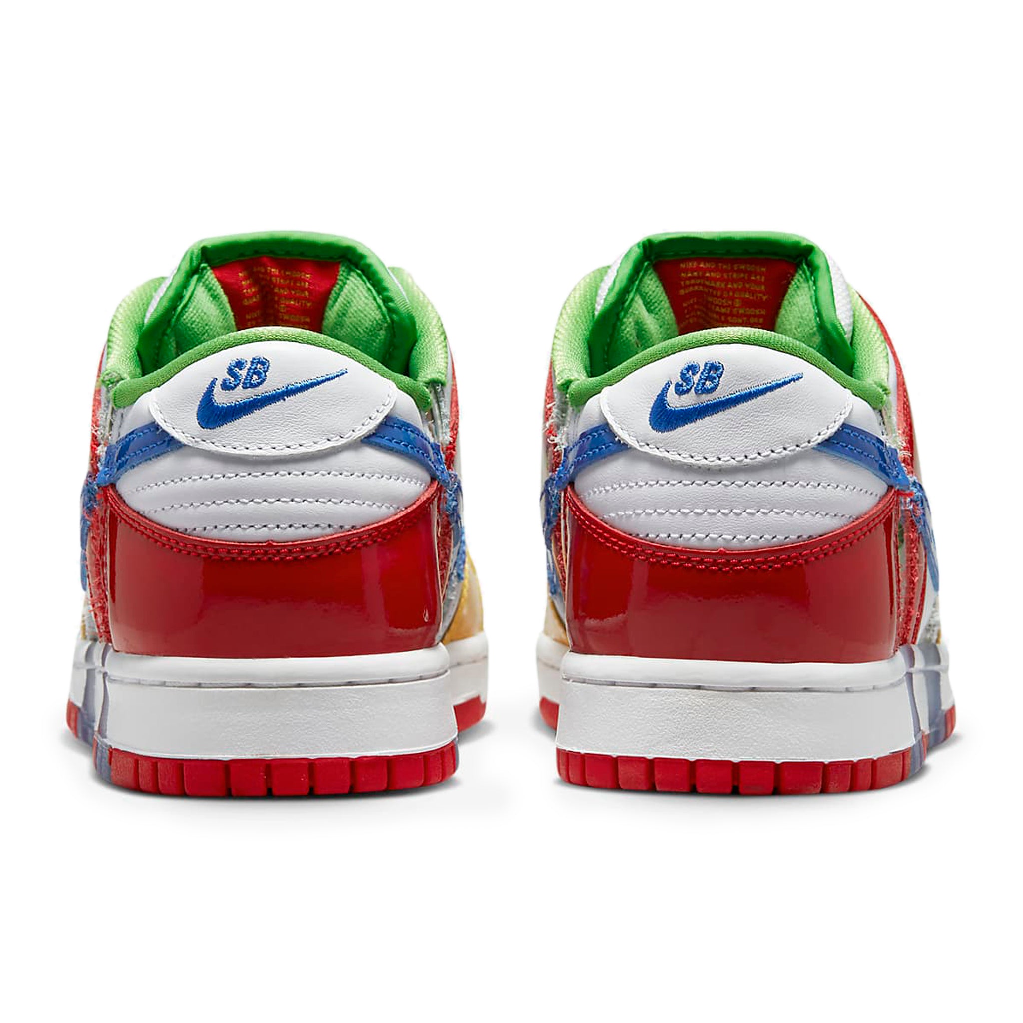 Heel view of Nike x eBay SB Dunk Low Sandy Bodecker FD8777-100