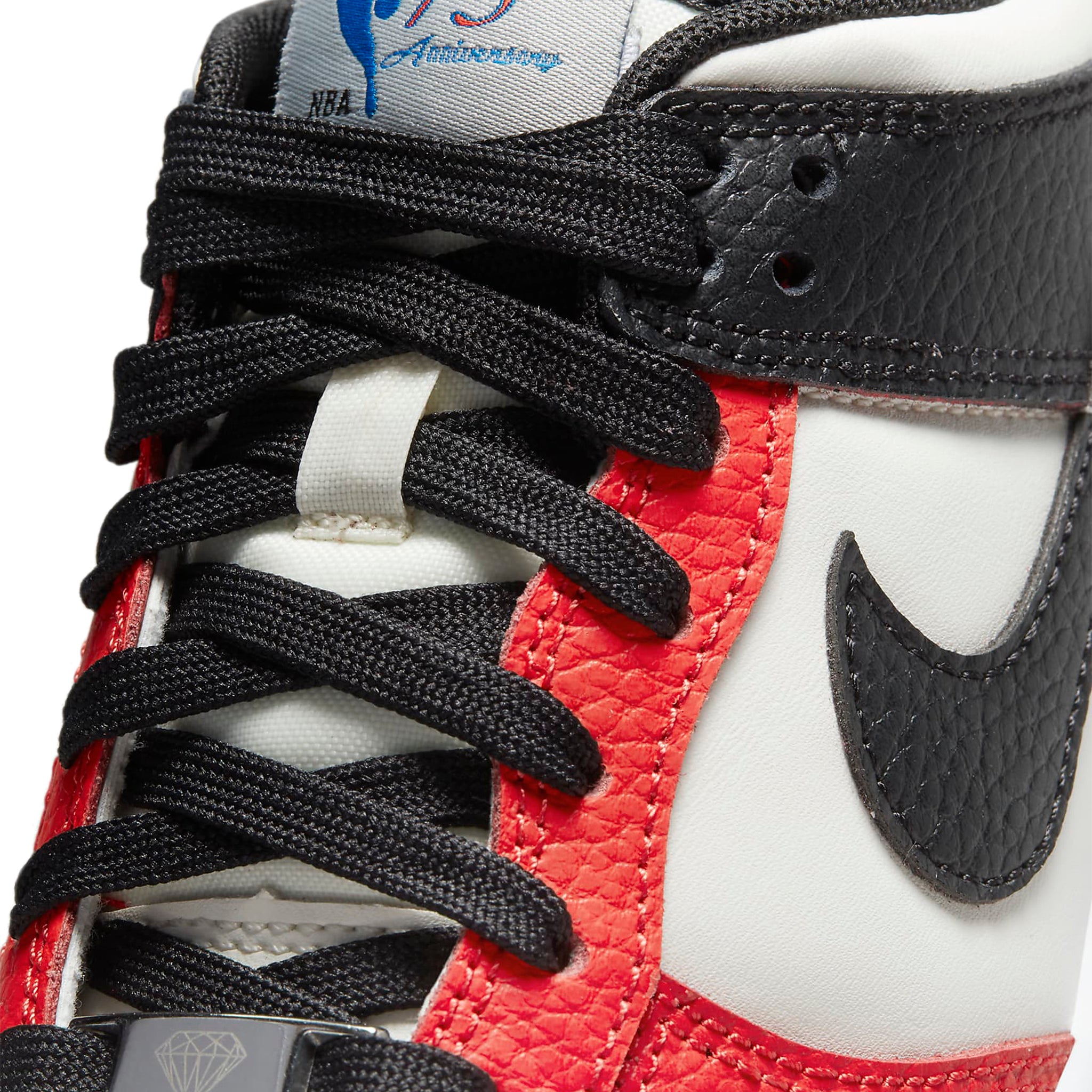 Laces view of Nike X NBA Dunk Low EMB 75TH Anniversary Chicago (GS) DO6288-100