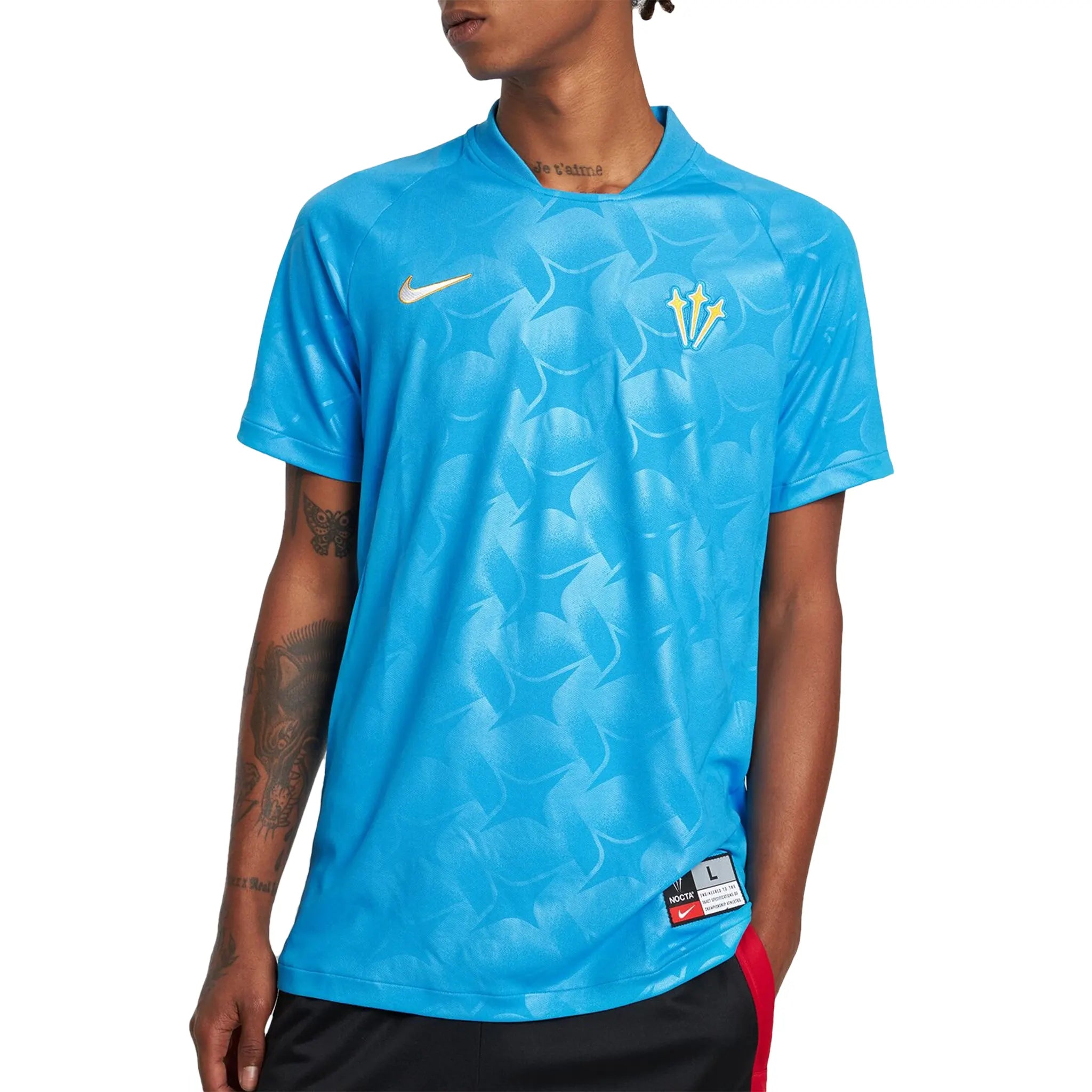 Model front view of Nike x Nocta Distant Regards Blue Jersey DR2616-450