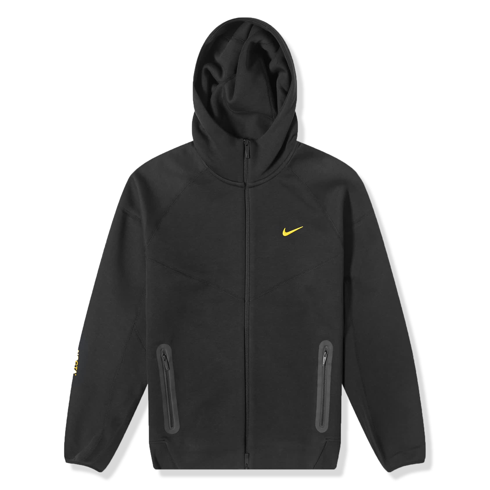 Front view of nike x nocta tech fleece black zip-up hoodie fd8453-010