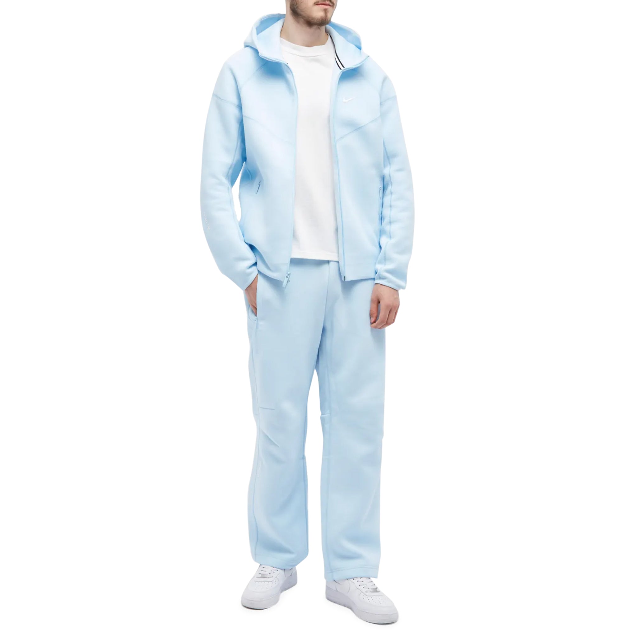 Front model view of nike x nocta tech fleece blue zip up hoody fd8453-428