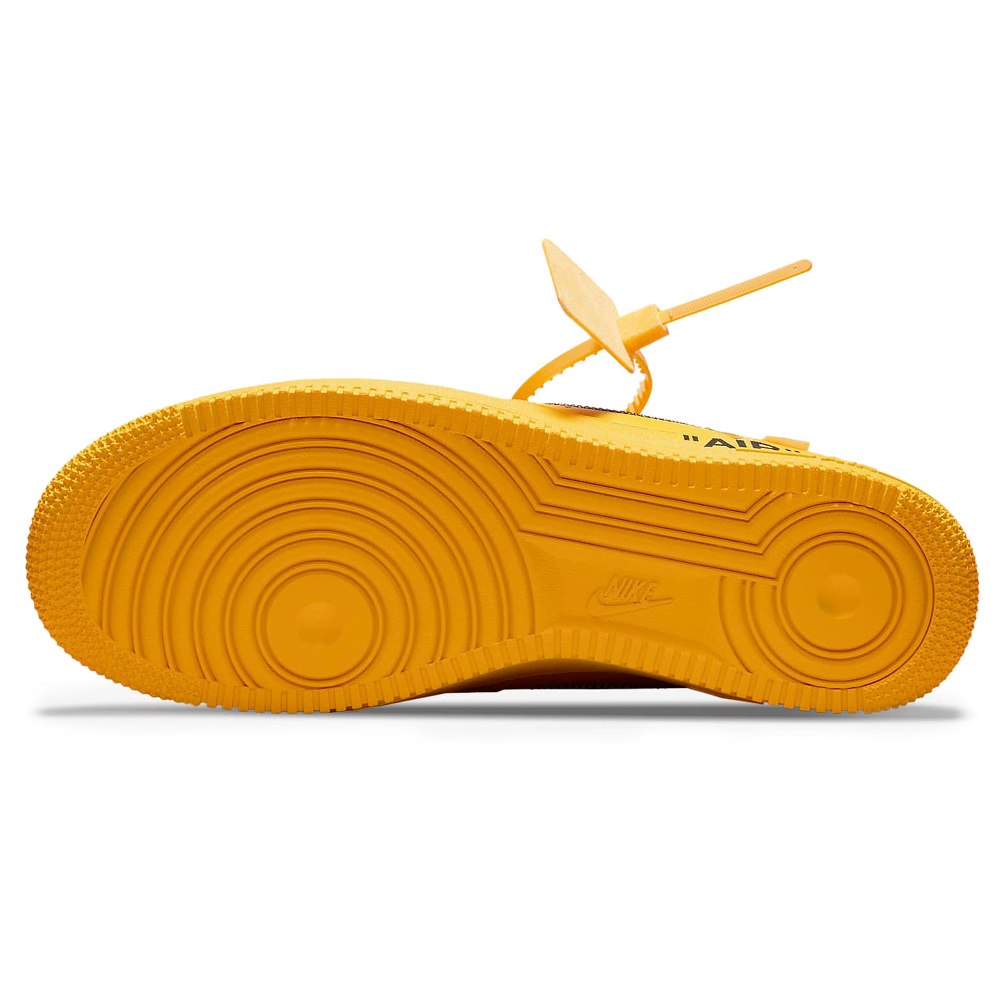Sole view of Nike x Off White Air Force 1 Low ICA University Gold DD1876-700