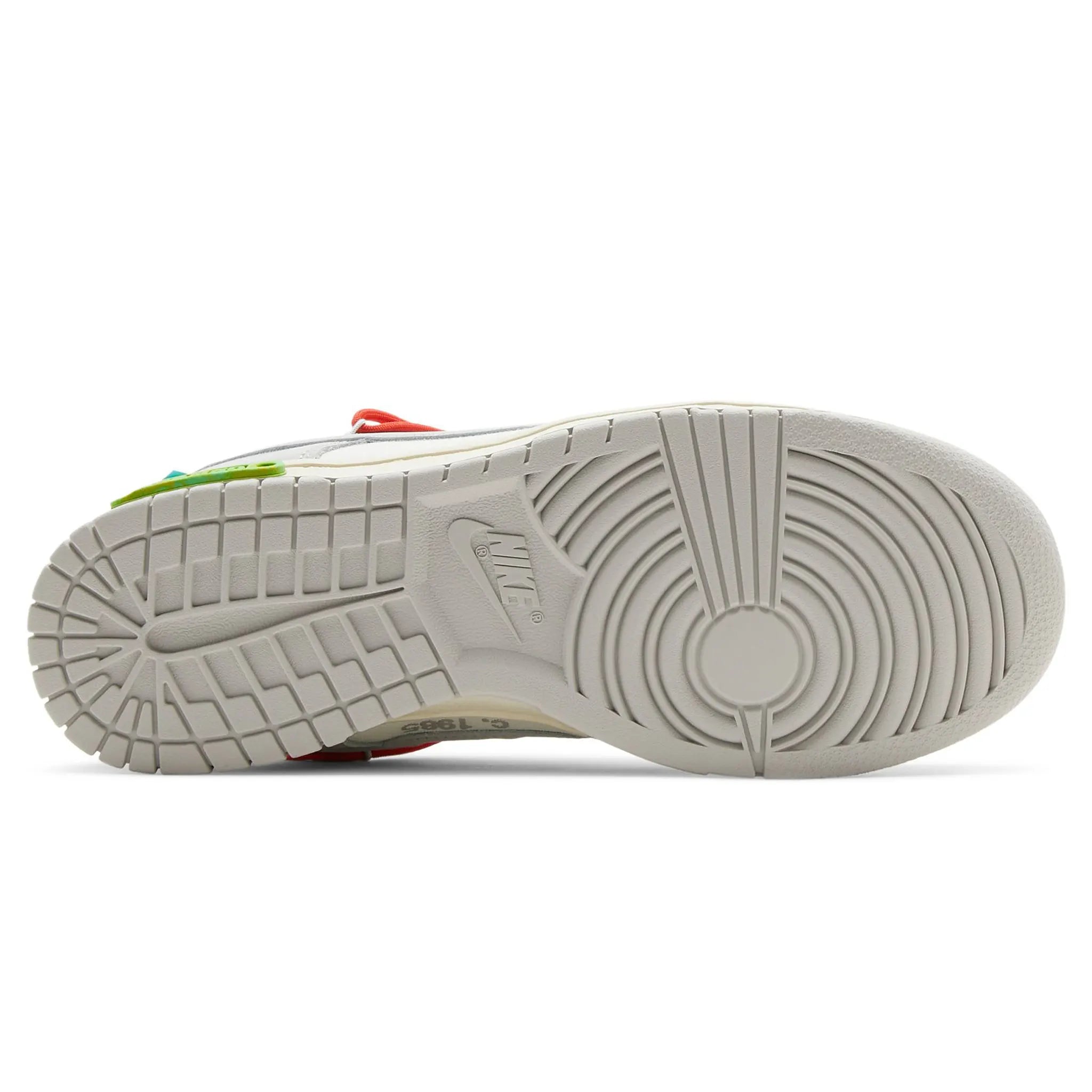 Sole view of Nike x Off White Dunk Low Lot 23
