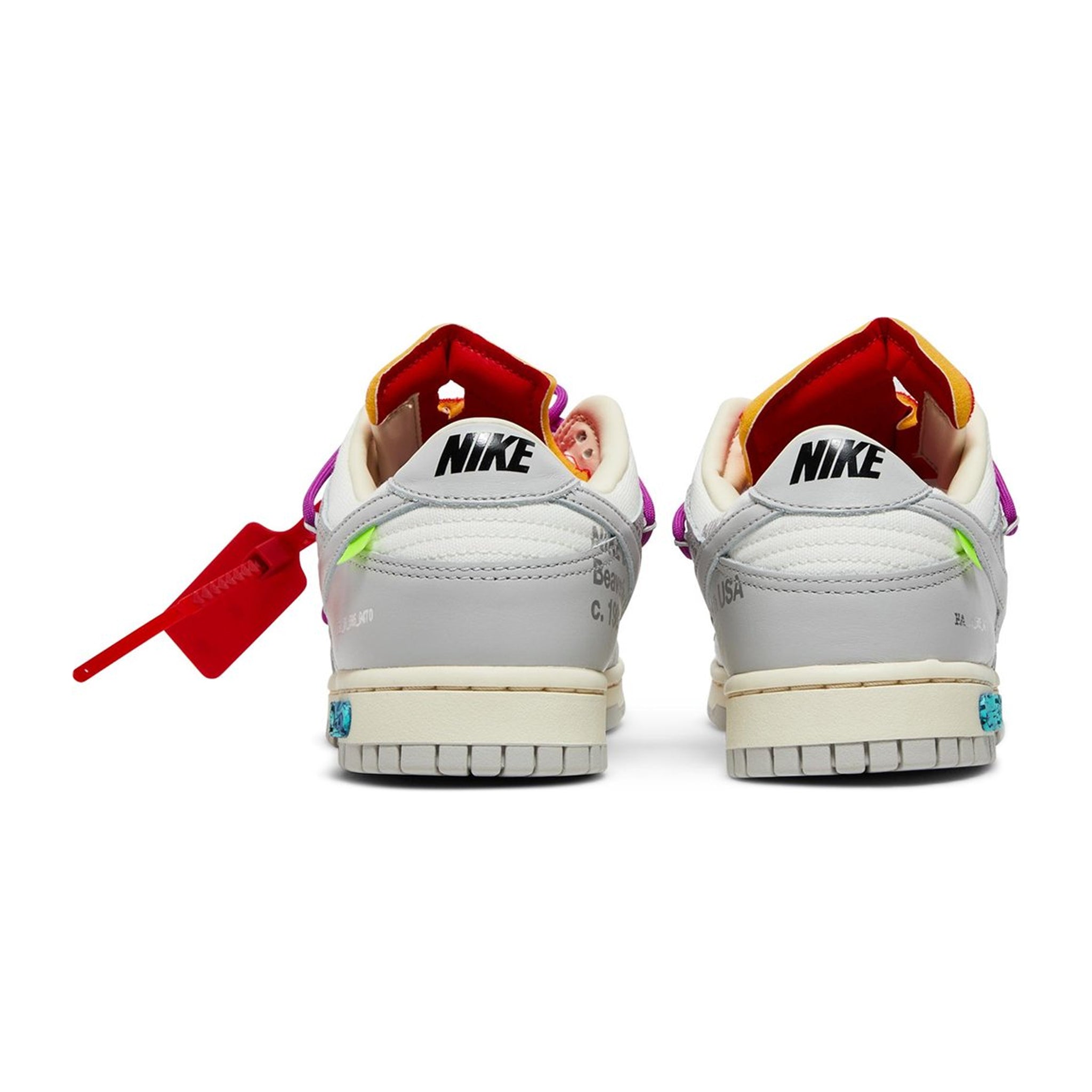 Heel view of Nike x Off White Dunk Low Lot 45 DM1602-101