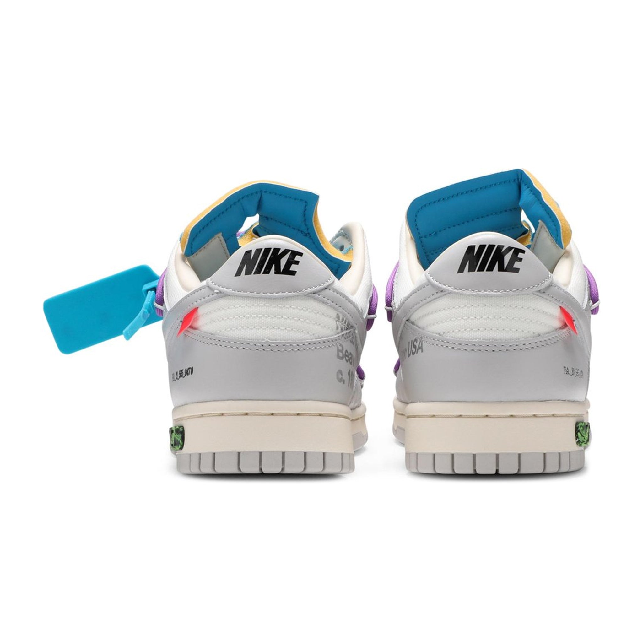 Heel view of Nike x Off White Dunk Low Lot 47 DM1602-125