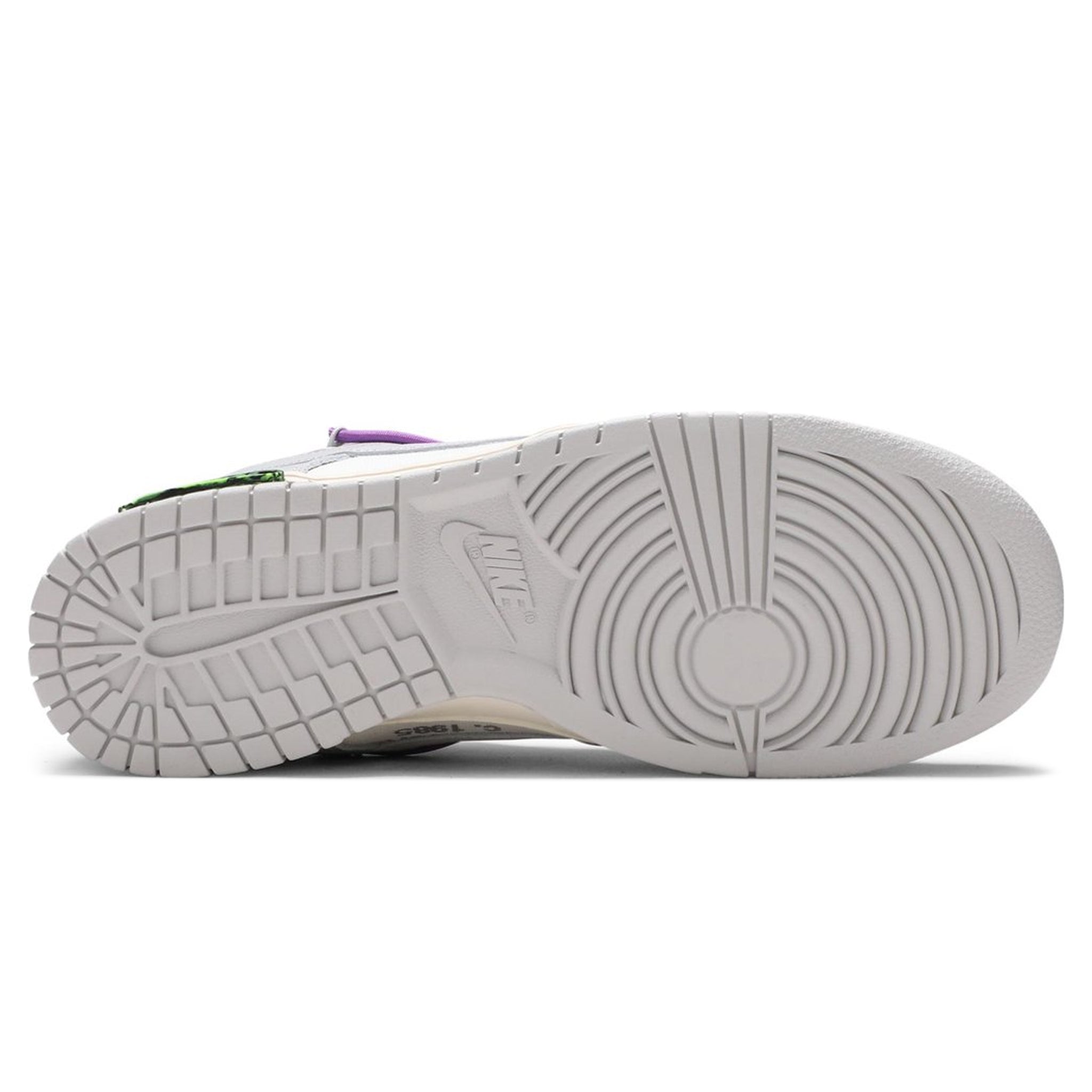Sole view of Nike x Off White Dunk Low Lot 47 DM1602-125