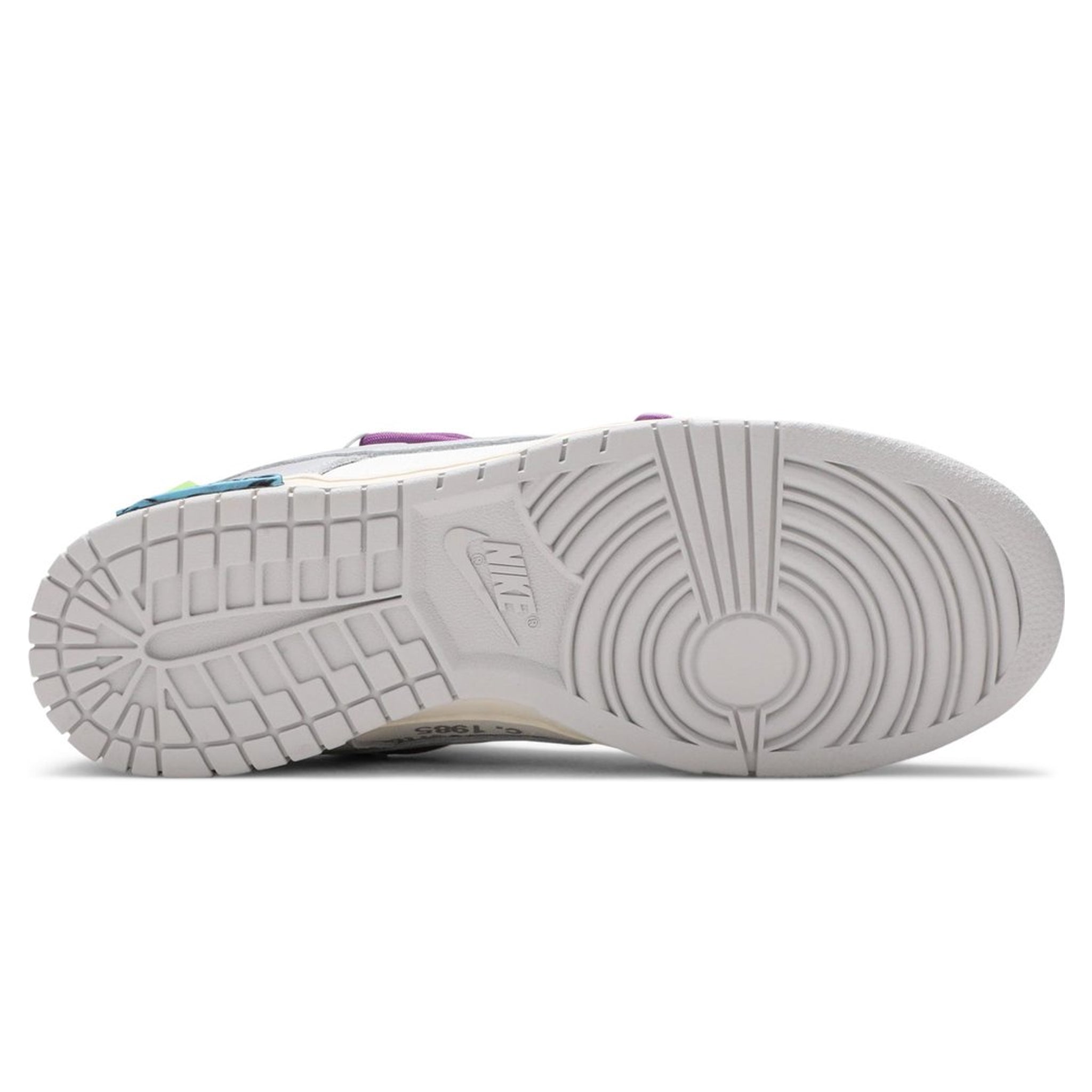 Sole view of Nike x Off White Dunk Low Lot 48 DM1602-107