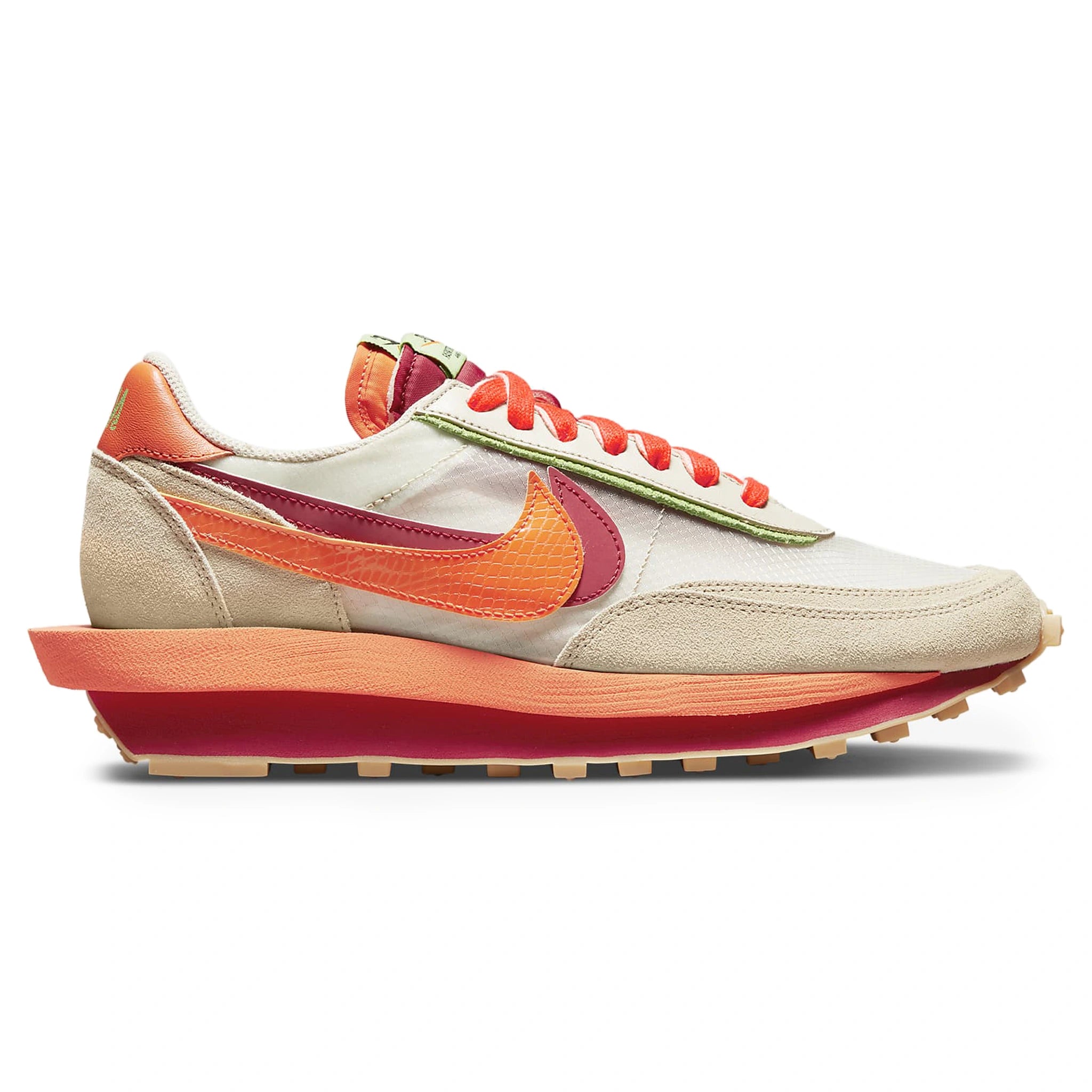 Side view of Nike x Sacai LD Waffle CLOT Net Orange Blaze DH1347-100
