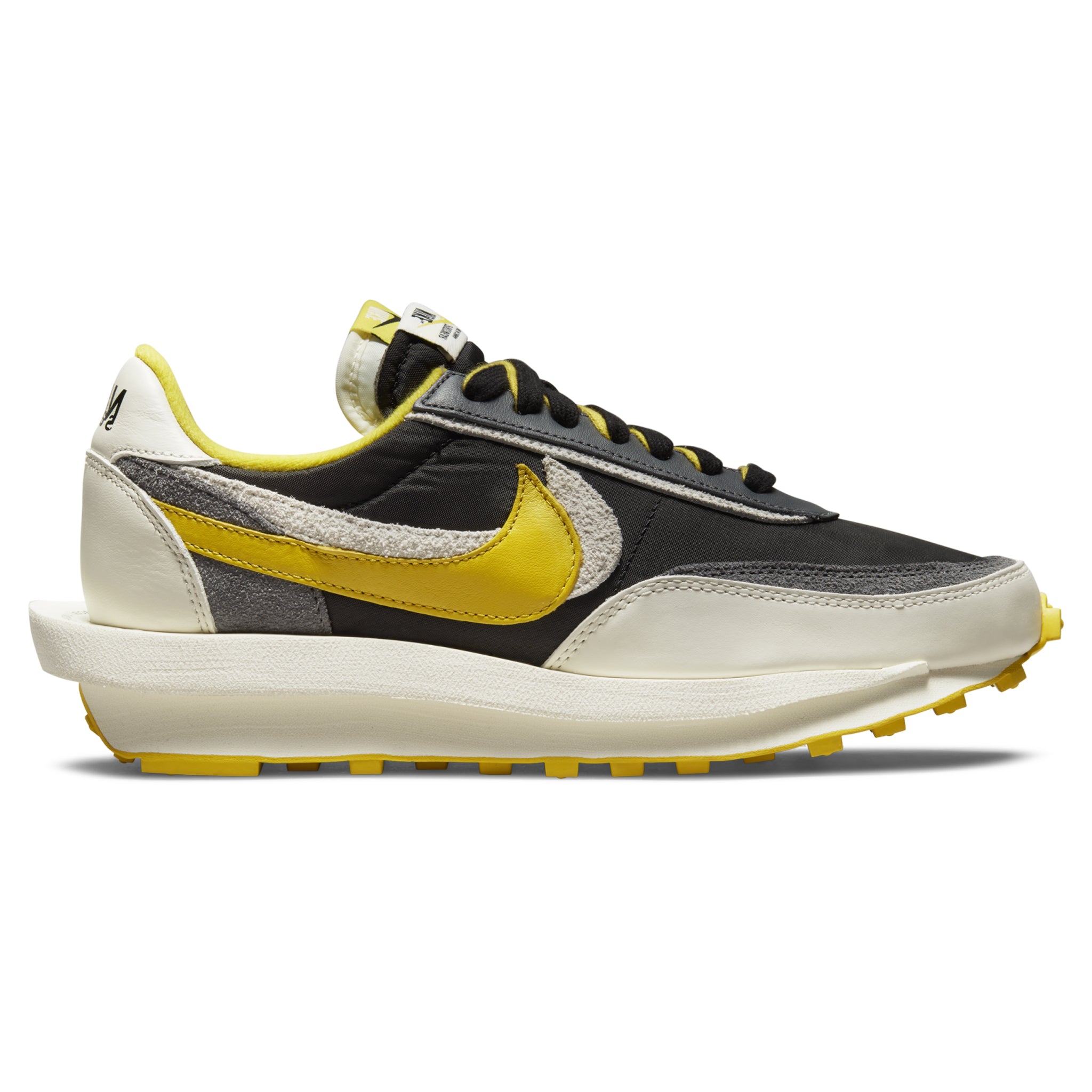 Side view of Nike x Sacai LD Waffle Undercover Black Bright Citron DJ4877-001